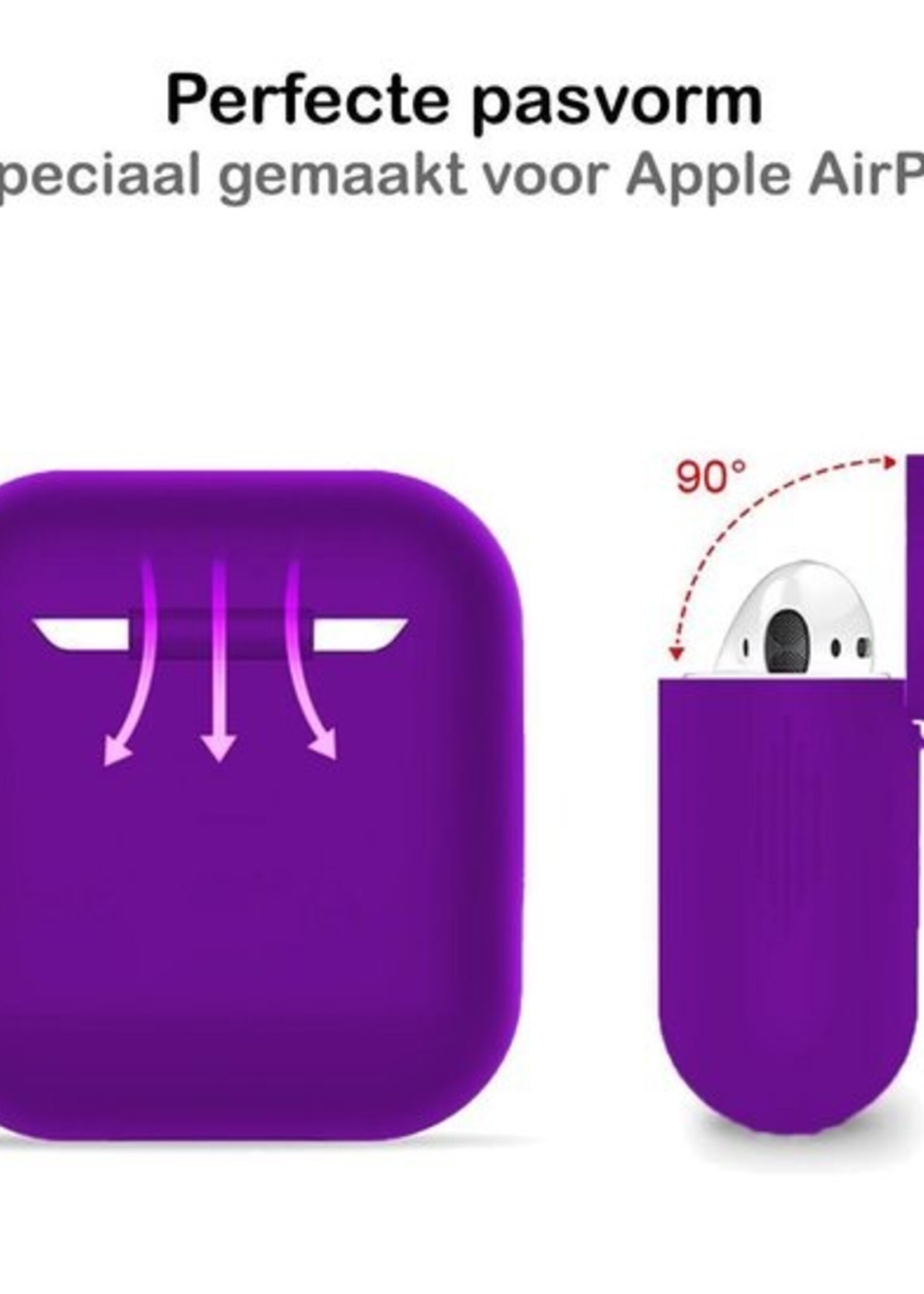 BTH Case Geschikt voor AirPods Hoesje Hoes Siliconen Met Clip Cover - Hoesje Geschikt voor Apple Airpods 1/2 Siliconen Met Clip - Paars