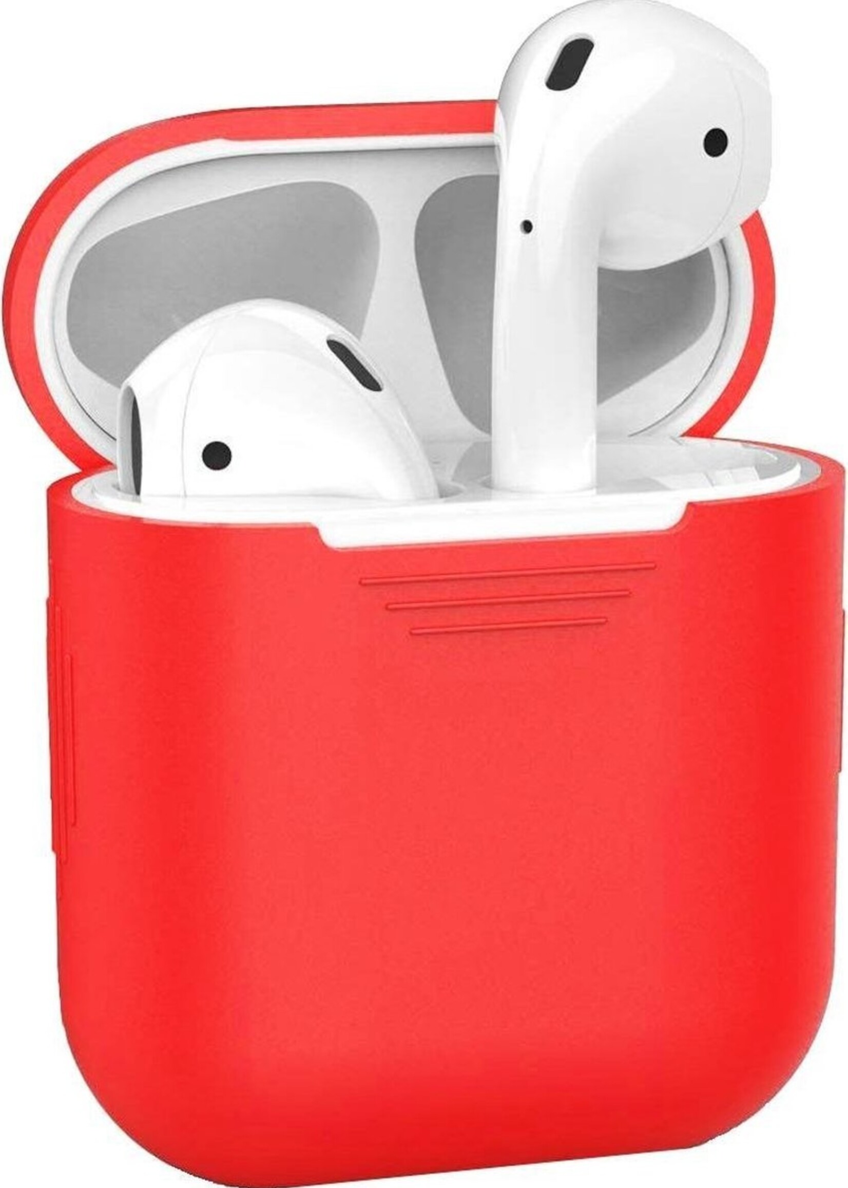 BTH Case Geschikt voor AirPods Hoesje Hoes Siliconen Met Clip Cover - Hoesje Geschikt voor Apple Airpods 1/2 Siliconen Met Clip - Rood