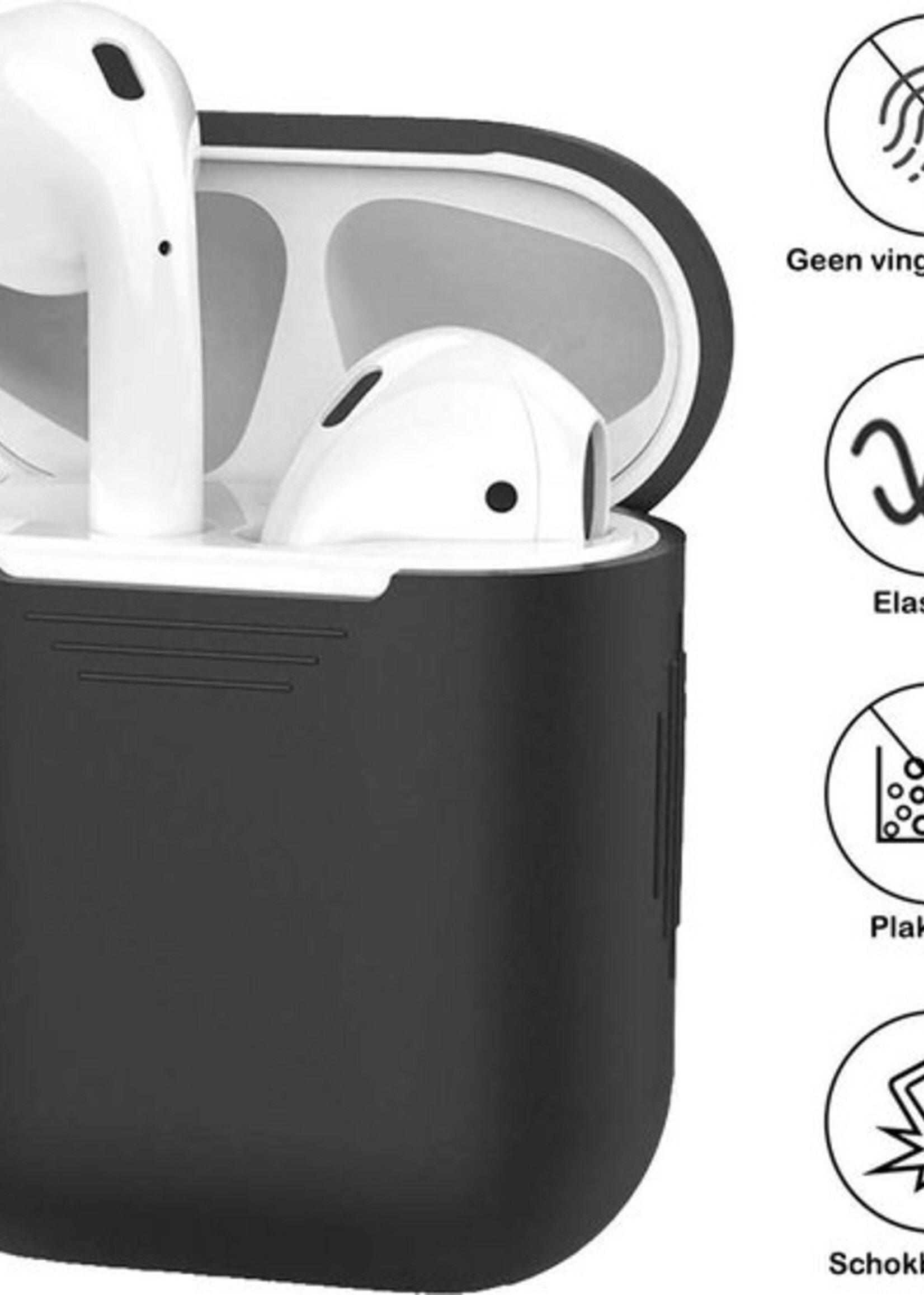 BTH Case Geschikt voor AirPods Hoesje Hoes Siliconen Met Clip Cover - Hoesje Geschikt voor Apple Airpods 1/2 Siliconen Met Clip - Zwart
