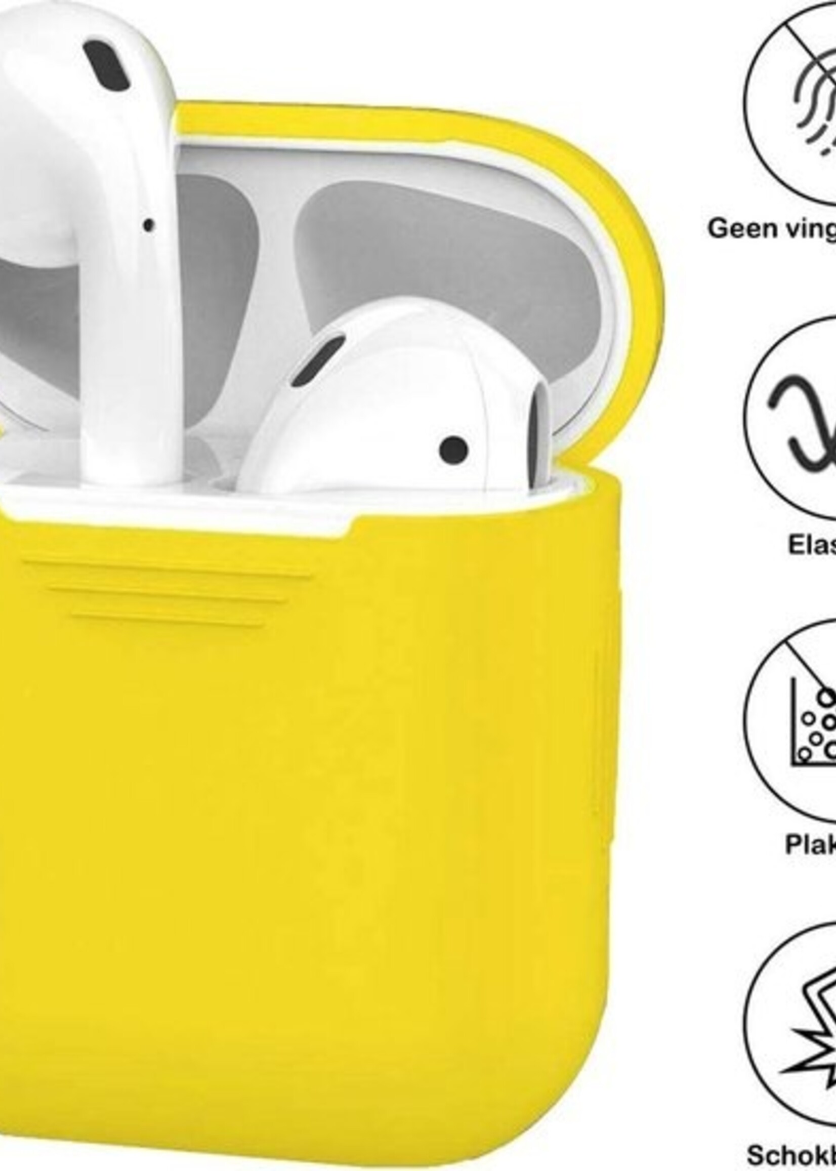 BTH Case Geschikt voor AirPods Hoesje Hoes Siliconen Met Clip Cover - Hoesje Geschikt voor Apple Airpods 1/2 Siliconen Met Clip - Geel