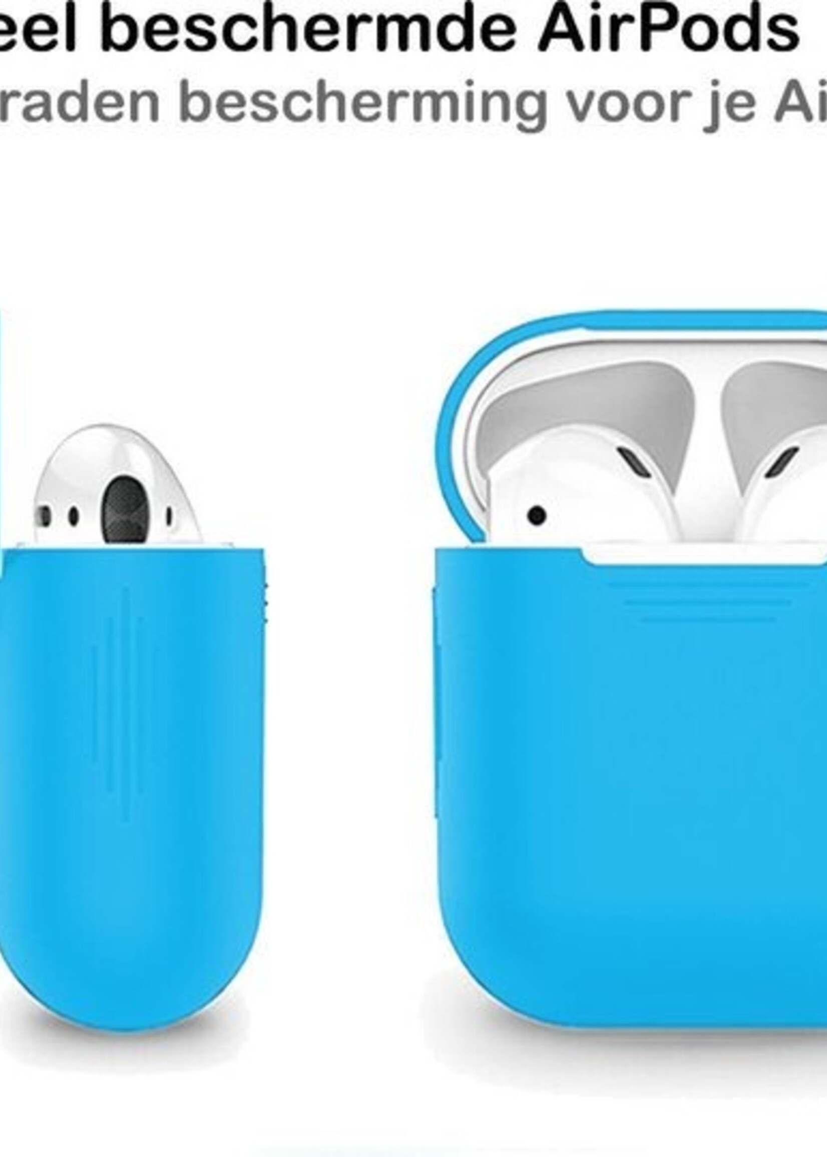 BTH Case Geschikt voor AirPods Hoesje Hoes Siliconen Met Clip Cover - Hoesje Geschikt voor Apple Airpods 1/2 Siliconen Met Clip - Blauw