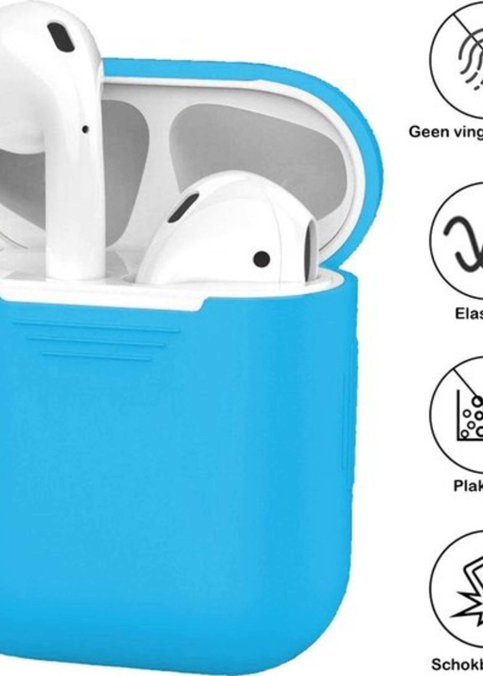BTH Case Geschikt voor AirPods Hoesje Hoes Siliconen Met Clip Cover - Hoesje Geschikt voor Apple Airpods 1/2 Siliconen Met Clip - Blauw
