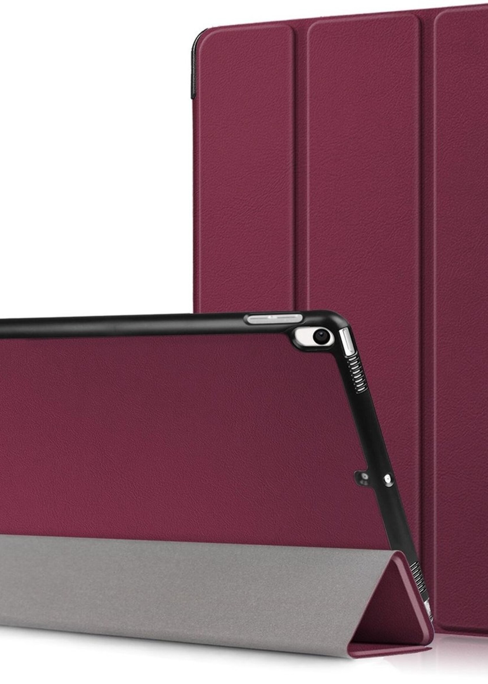 BTH Hoes Geschikt voor iPad Air 3 / Pro 10.5 (2017) Hoes Book Case Hoesje Trifold Cover - Hoesje Geschikt voor iPad Air 3 / Pro 10.5 (2017) Hoesje Bookcase - Rood