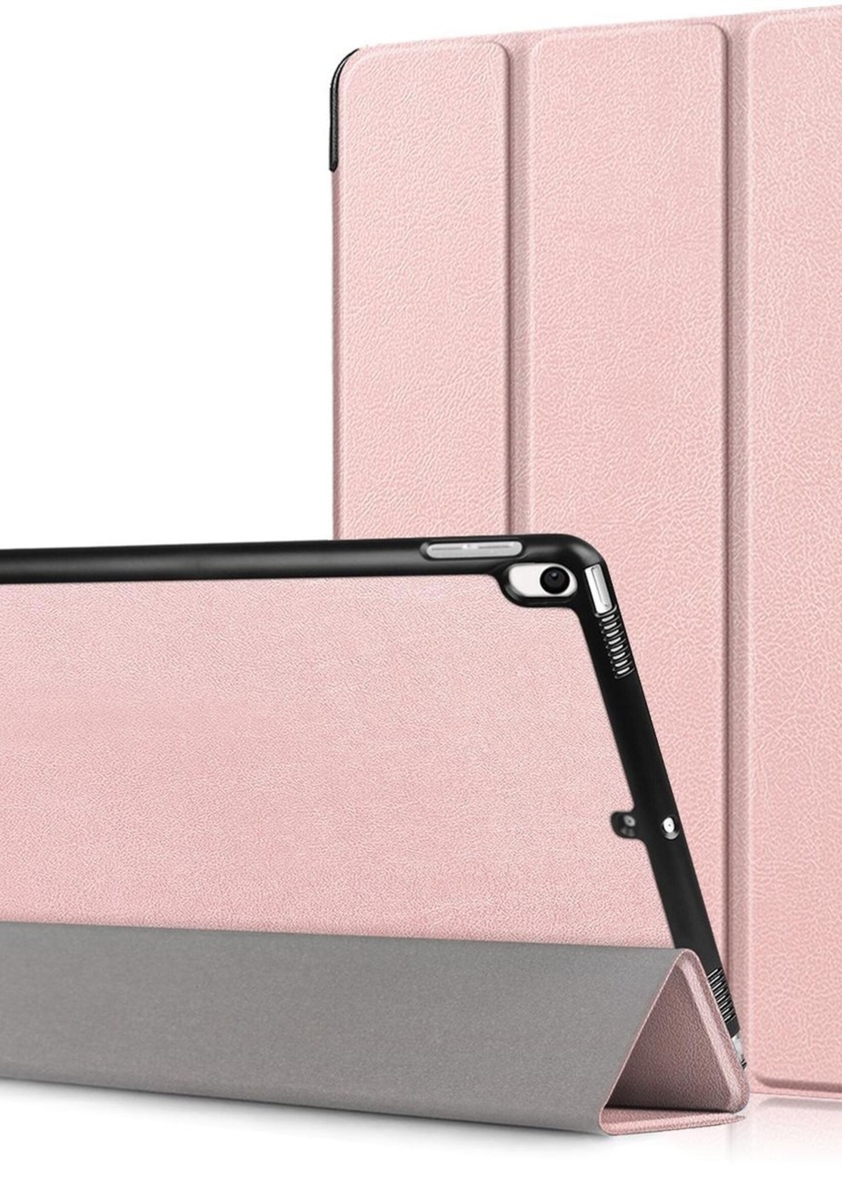 BTH Hoes Geschikt voor iPad Air 3 / Pro 10.5 (2017) Hoes Book Case Hoesje Trifold Cover - Hoesje Geschikt voor iPad Air 3 / Pro 10.5 (2017) Hoesje Bookcase - Rosé goud