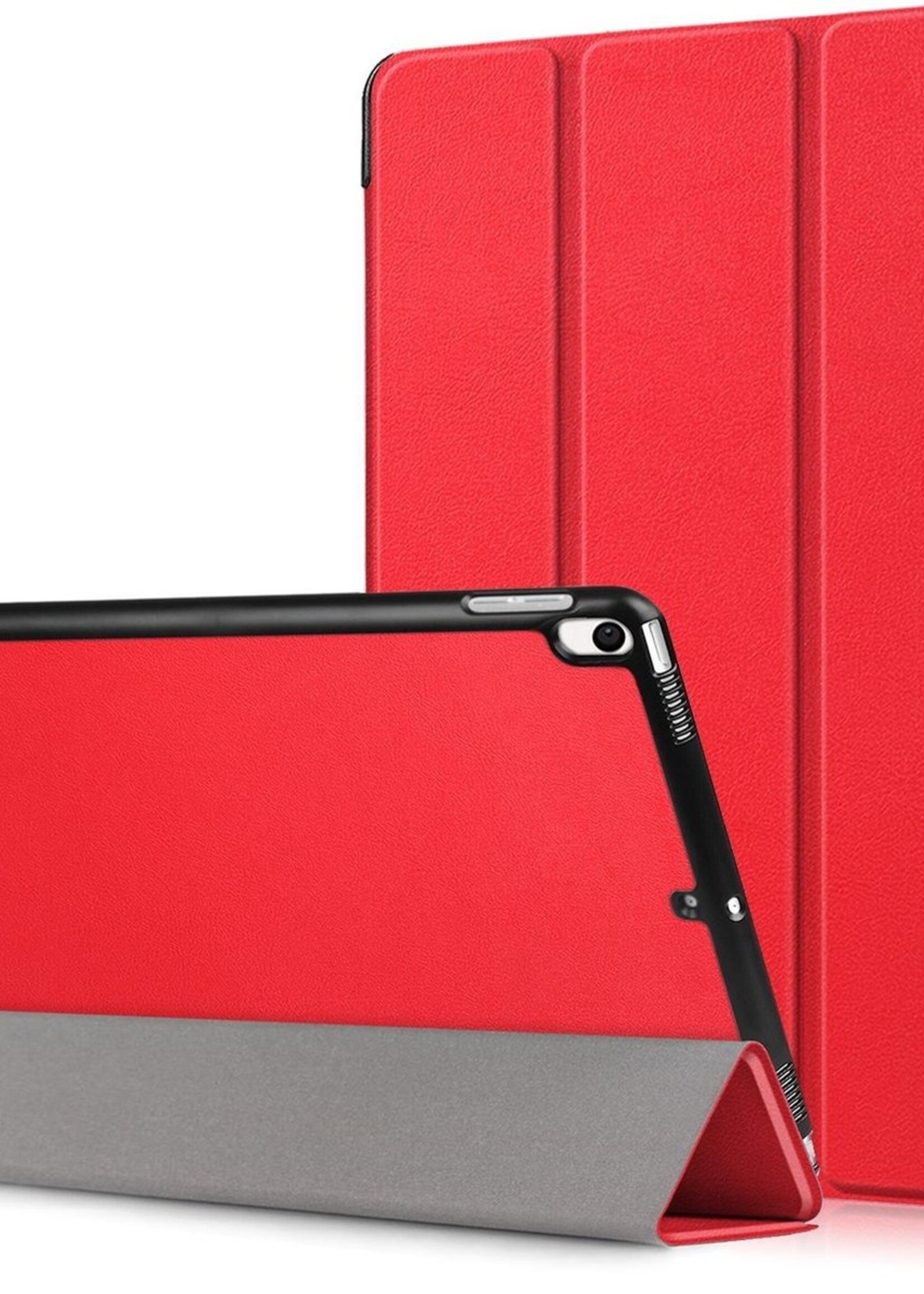 BTH Hoes Geschikt voor iPad Air 3 / Pro 10.5 (2017) Hoes Book Case Hoesje Trifold Cover - Hoesje Geschikt voor iPad Air 3 / Pro 10.5 (2017) Hoesje Bookcase - Rood