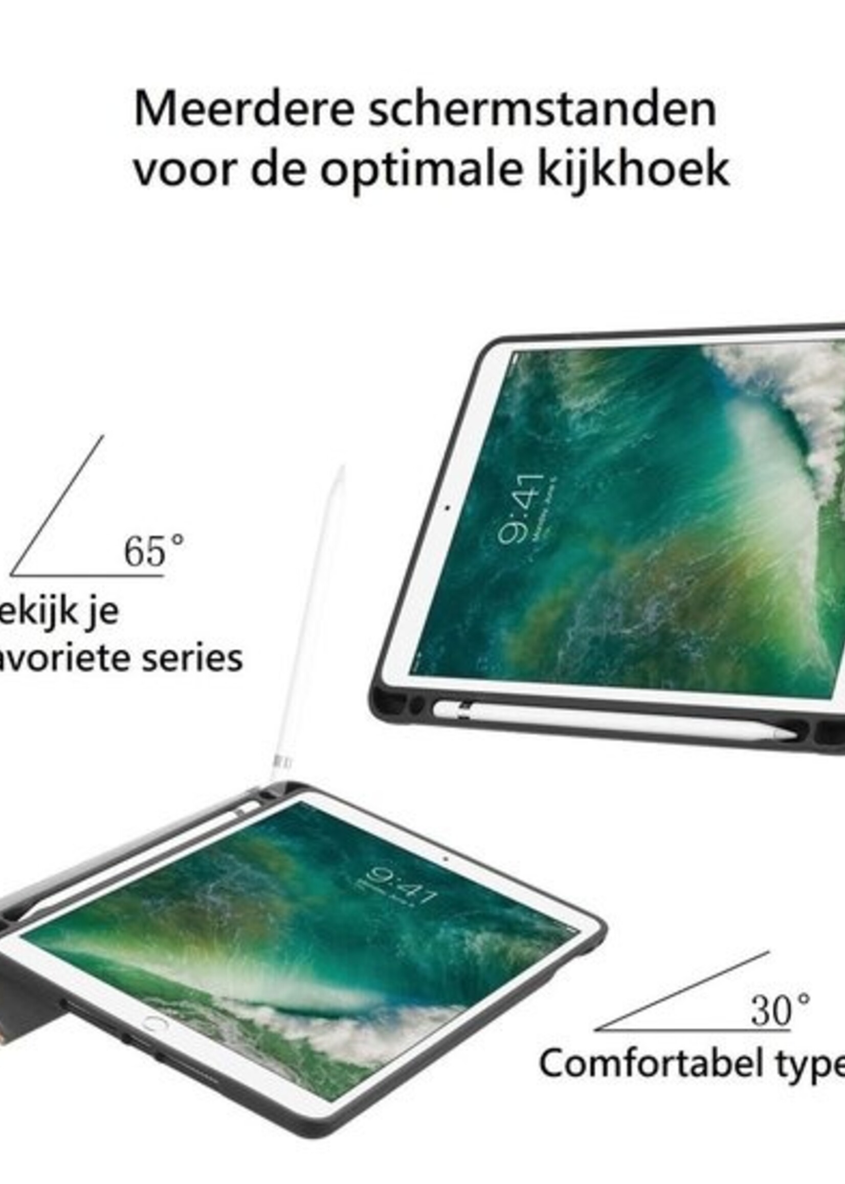 BTH Hoes Geschikt voor iPad Air 1/2 / Pro 9.7 / 2017/2018 Hoes Book Case Hoesje Trifold Cover - Hoesje Geschikt voor iPad Air 1/2 / Pro 9.7 / 5/6 Hoesje Bookcase - Rosé goud