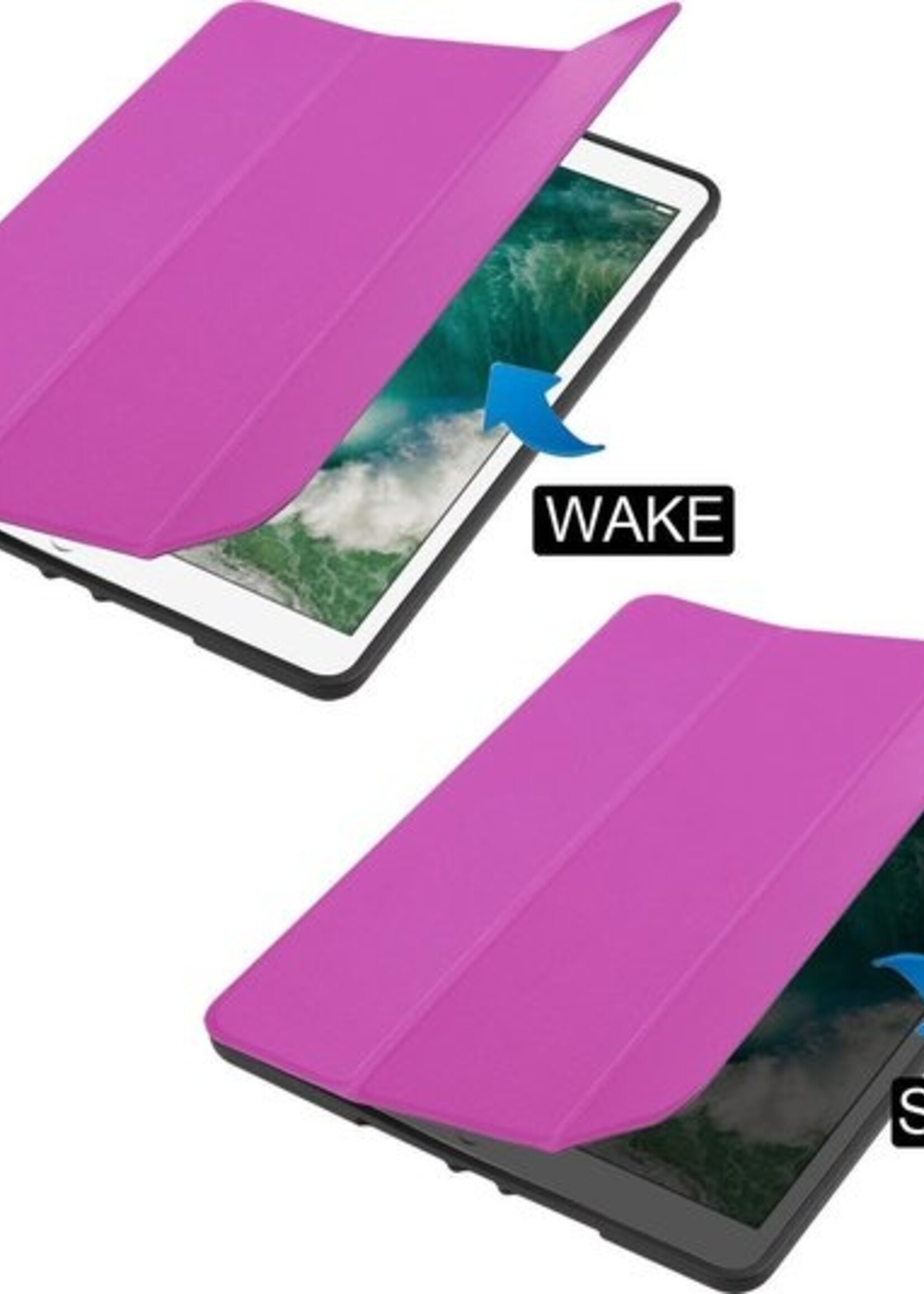 BTH Hoes Geschikt voor iPad Air 1/2 / Pro 9.7 / 2017/2018 Hoes Book Case Hoesje Trifold Cover - Hoesje Geschikt voor iPad Air 1/2 / Pro 9.7 / 5/6 Hoesje Bookcase - Paars