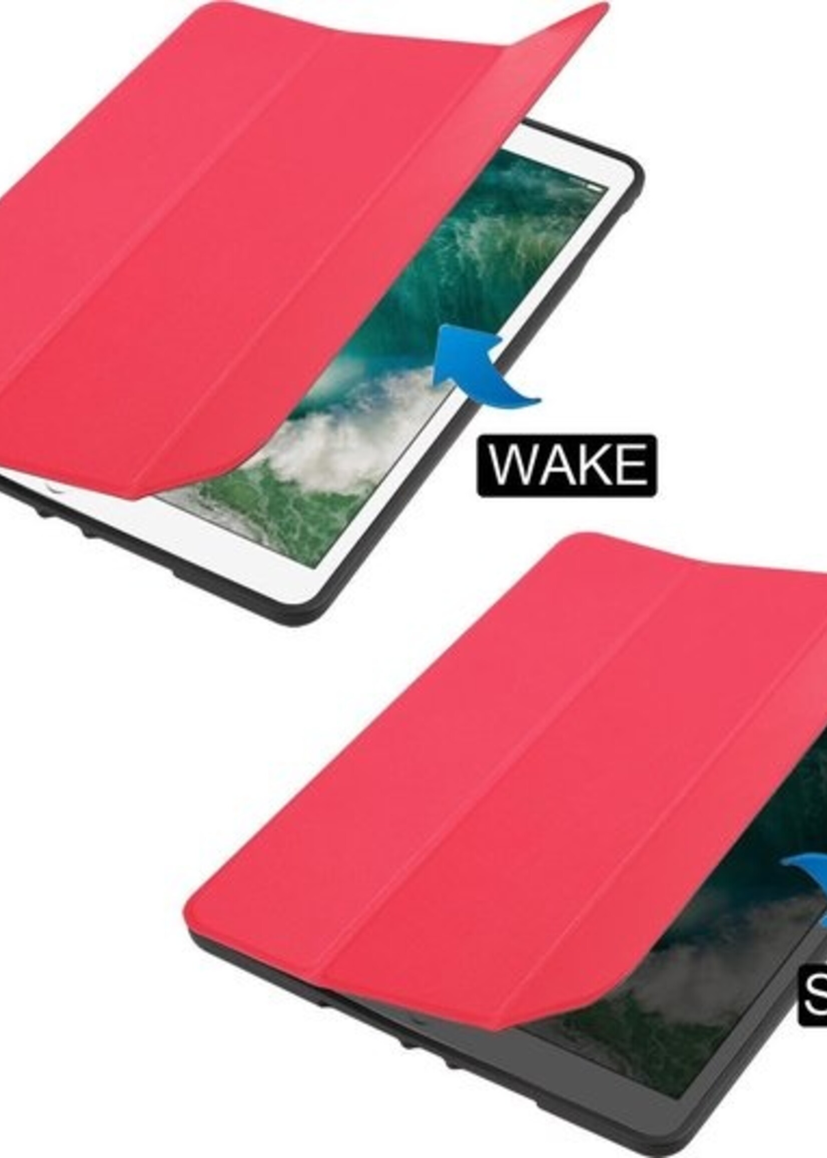BTH Hoes Geschikt voor iPad Air 1/2 / Pro 9.7 / 2017/2018 Hoes Book Case Hoesje Trifold Cover - Hoesje Geschikt voor iPad Air 1/2 / Pro 9.7 / 5/6 Hoesje Bookcase - Rood