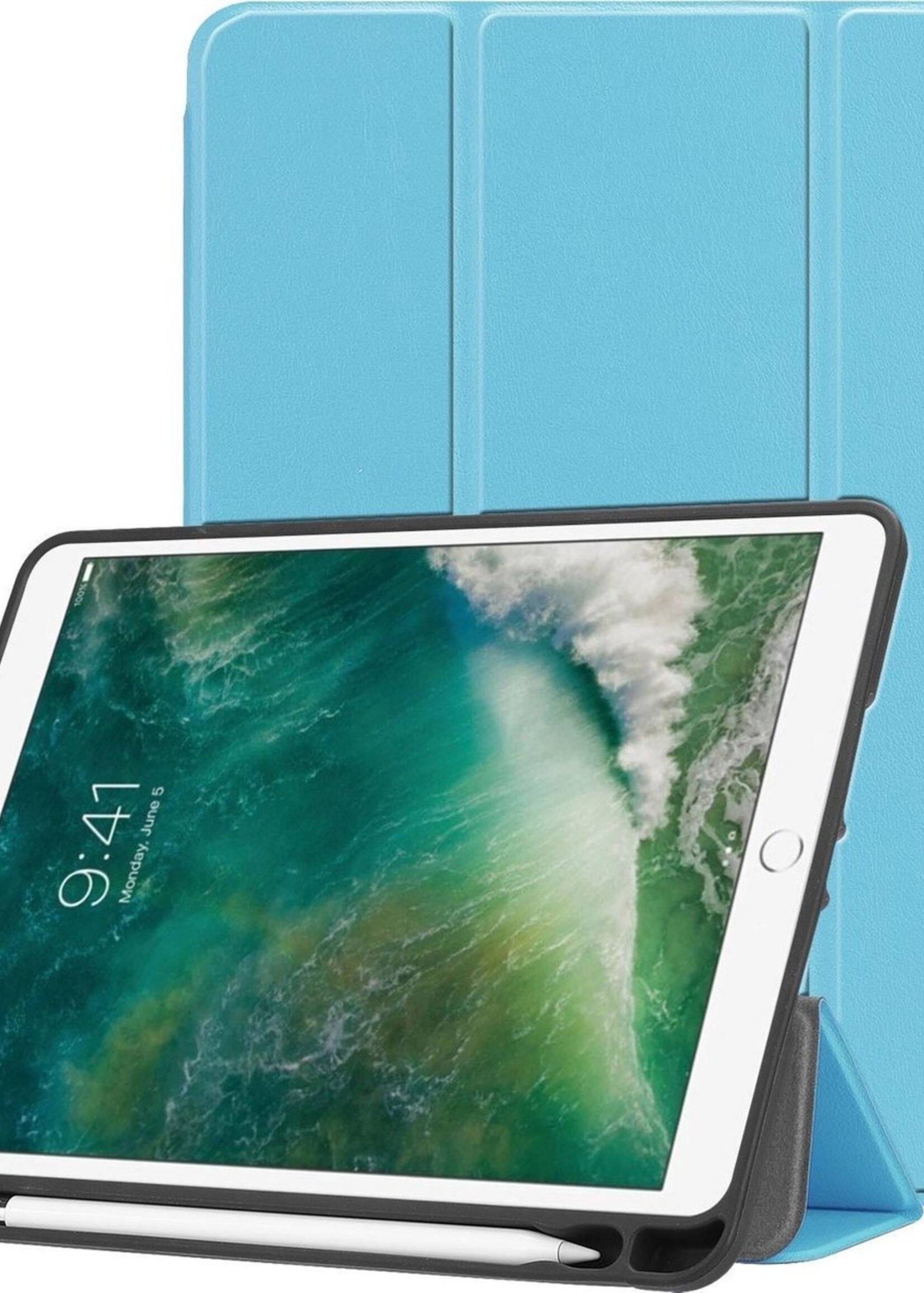 BTH Hoes Geschikt voor iPad Air 1/2 / Pro 9.7 / 2017/2018 Hoes Book Case Hoesje Trifold Cover - Hoesje Geschikt voor iPad Air 1/2 / Pro 9.7 / 5/6 Hoesje Bookcase - Blauw
