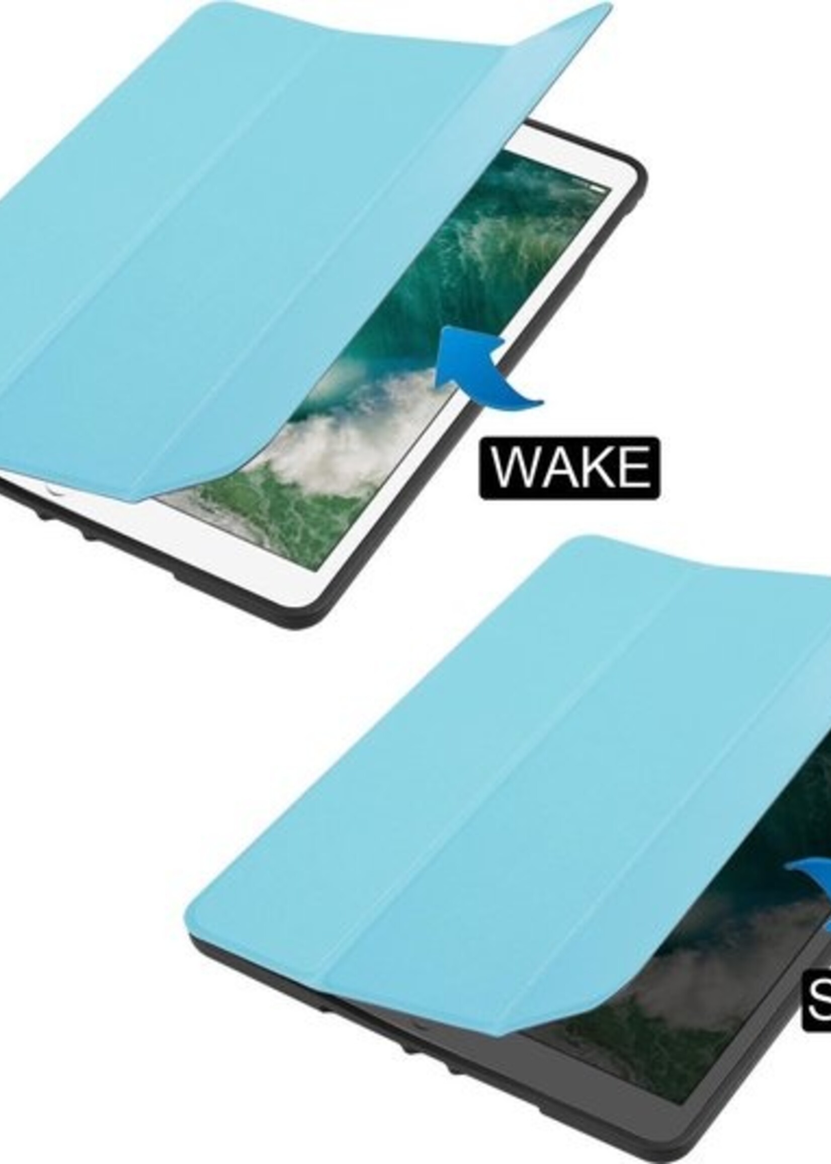 BTH Hoes Geschikt voor iPad Air 1/2 / Pro 9.7 / 2017/2018 Hoes Book Case Hoesje Trifold Cover - Hoesje Geschikt voor iPad Air 1/2 / Pro 9.7 / 5/6 Hoesje Bookcase - Blauw