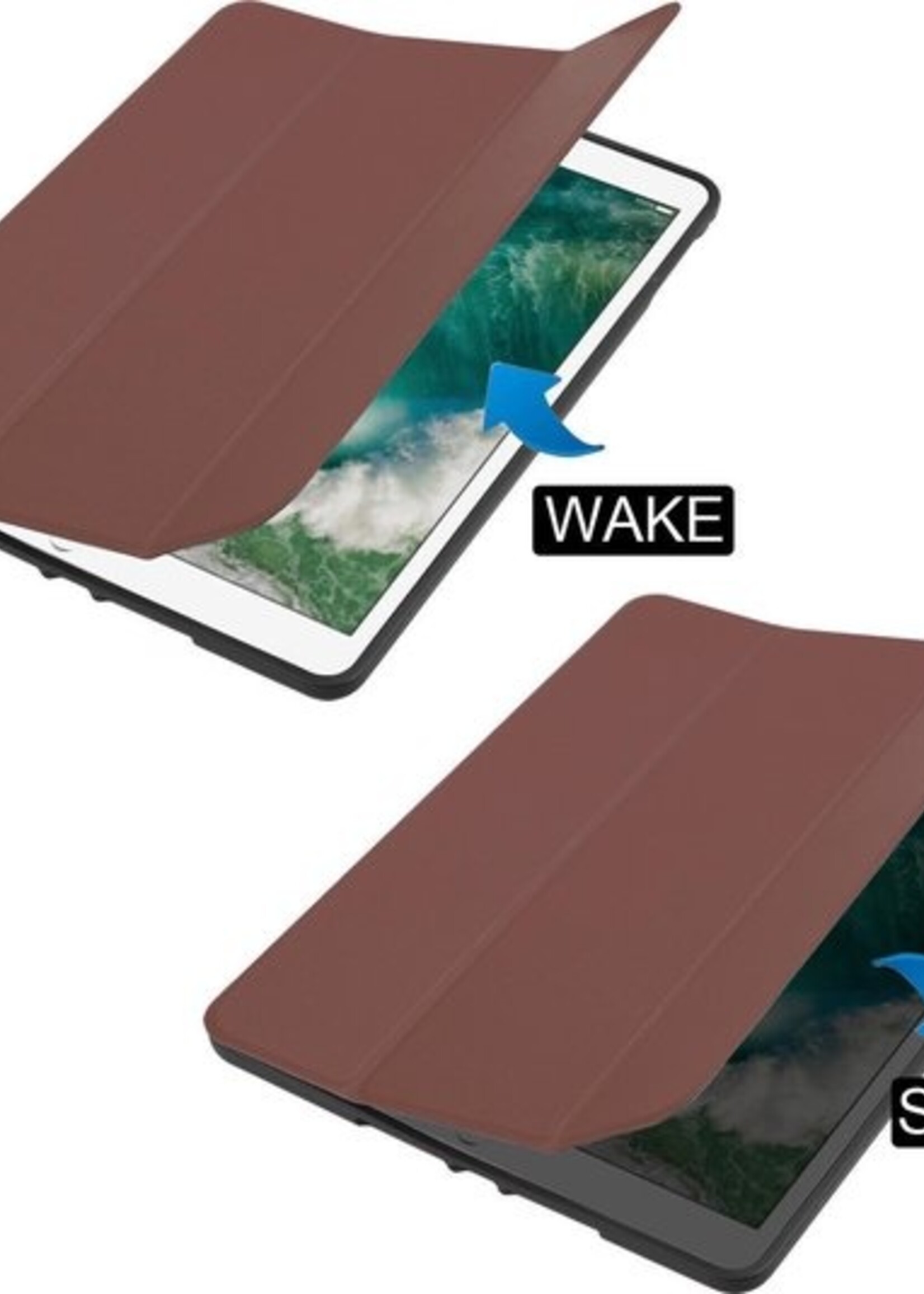 BTH Hoes Geschikt voor iPad Air 1/2 / Pro 9.7 / 2017/2018 Hoes Book Case Hoesje Trifold Cover - Hoesje Geschikt voor iPad Air 1/2 / Pro 9.7 / 5/6 Hoesje Bookcase - Bruin