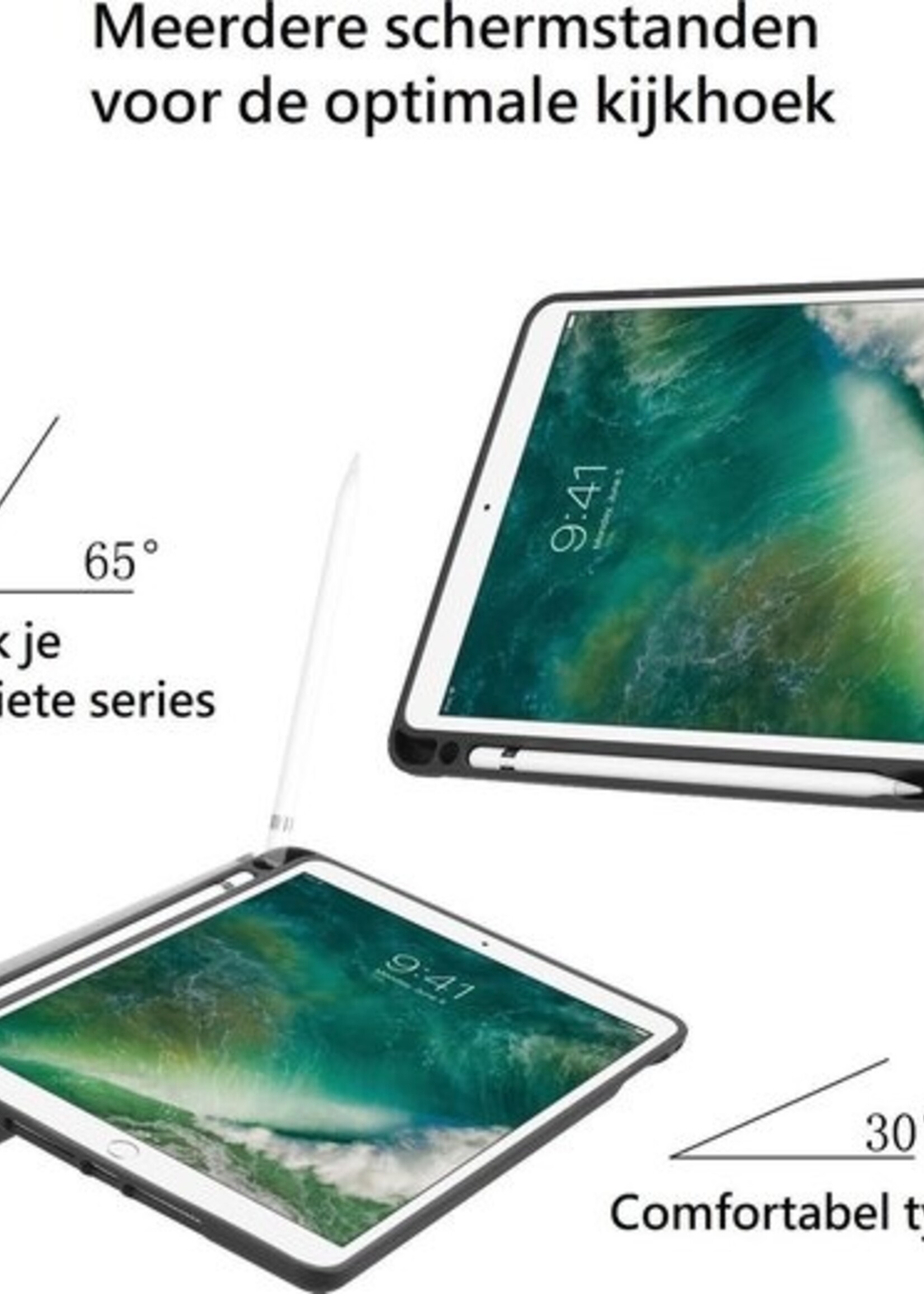 BTH Hoes Geschikt voor iPad 2017 Hoes Book Case Hoesje Trifold Cover - Hoesje Geschikt voor iPad 5 Hoesje Bookcase - Zwart