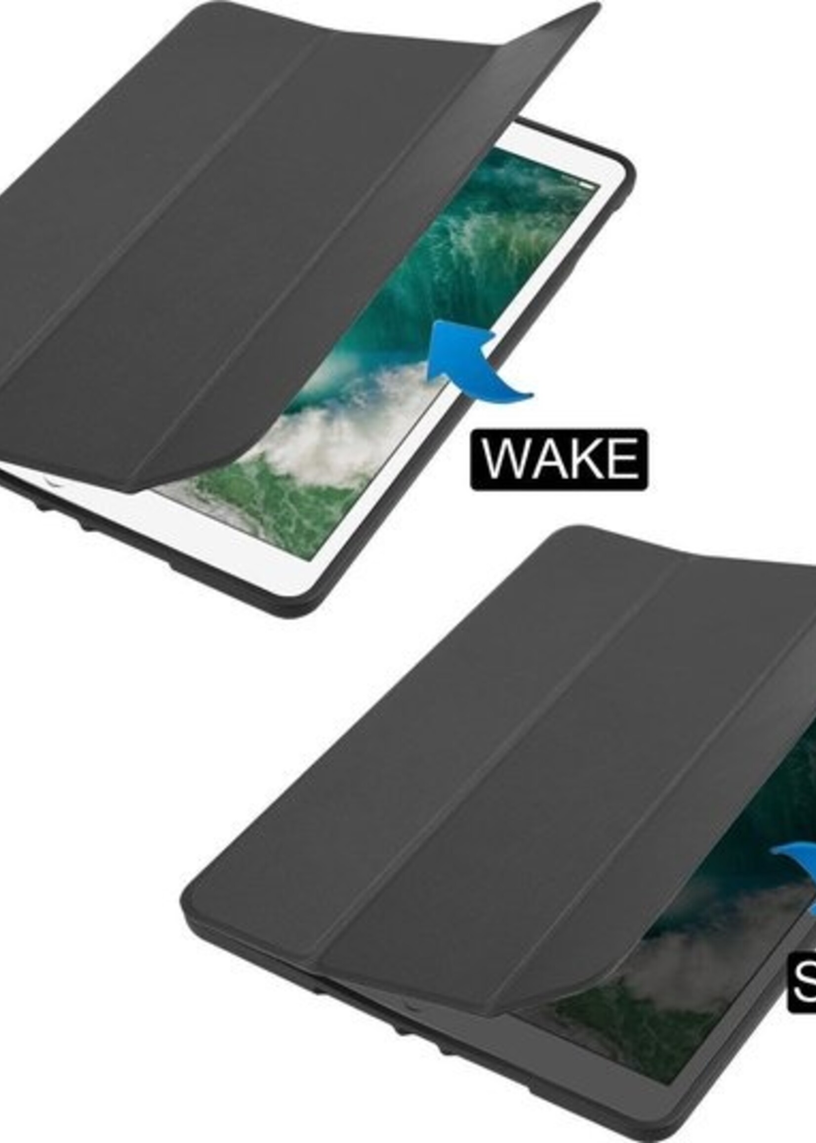BTH Hoes Geschikt voor iPad 2017 Hoes Book Case Hoesje Trifold Cover - Hoesje Geschikt voor iPad 5 Hoesje Bookcase - Zwart