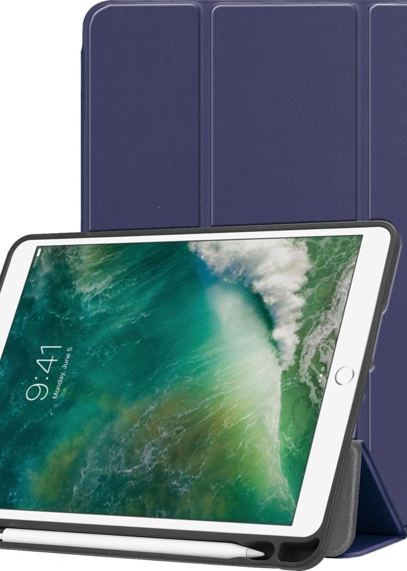 BTH Hoes Geschikt voor iPad 2017 Hoes Book Case Hoesje Trifold Cover - Hoesje Geschikt voor iPad 5 Hoesje Bookcase - Blauw