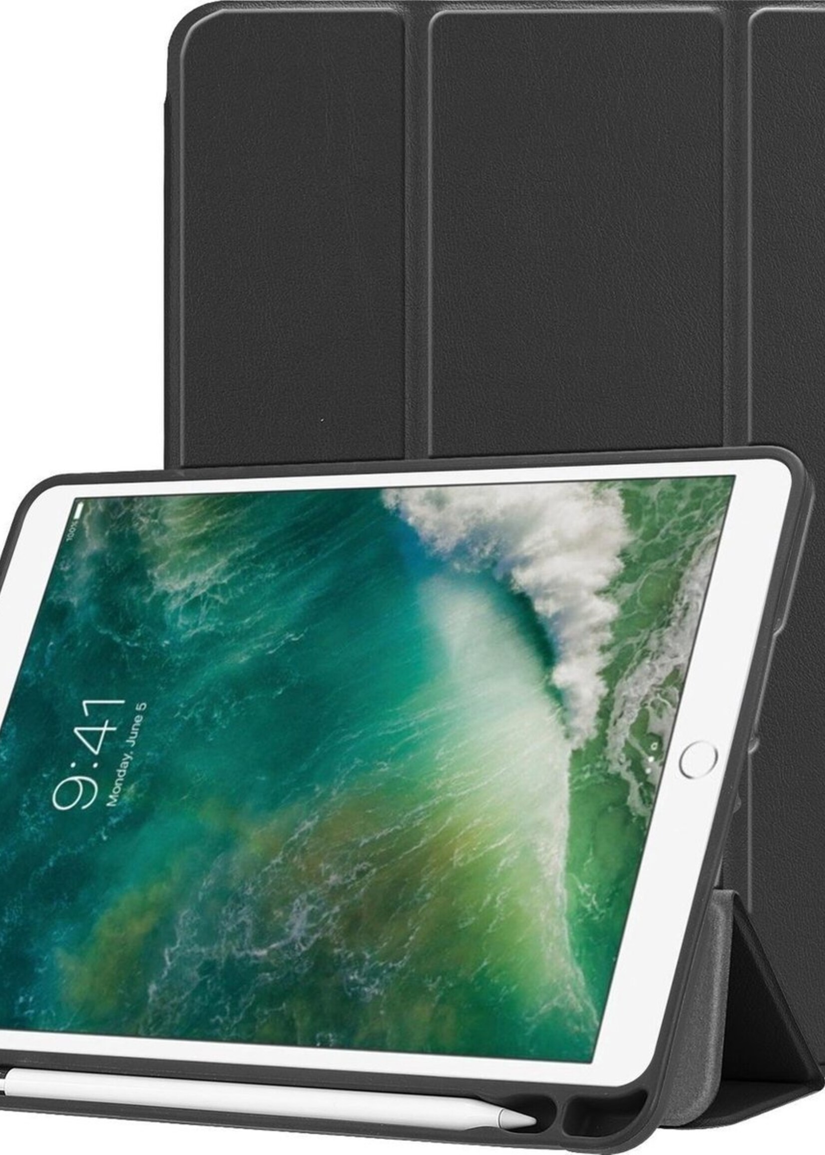 BTH Hoes Geschikt voor iPad Air 1 Hoes Book Case Hoesje Trifold Cover - Hoesje Geschikt voor iPad 6 Hoesje Bookcase - Zwart