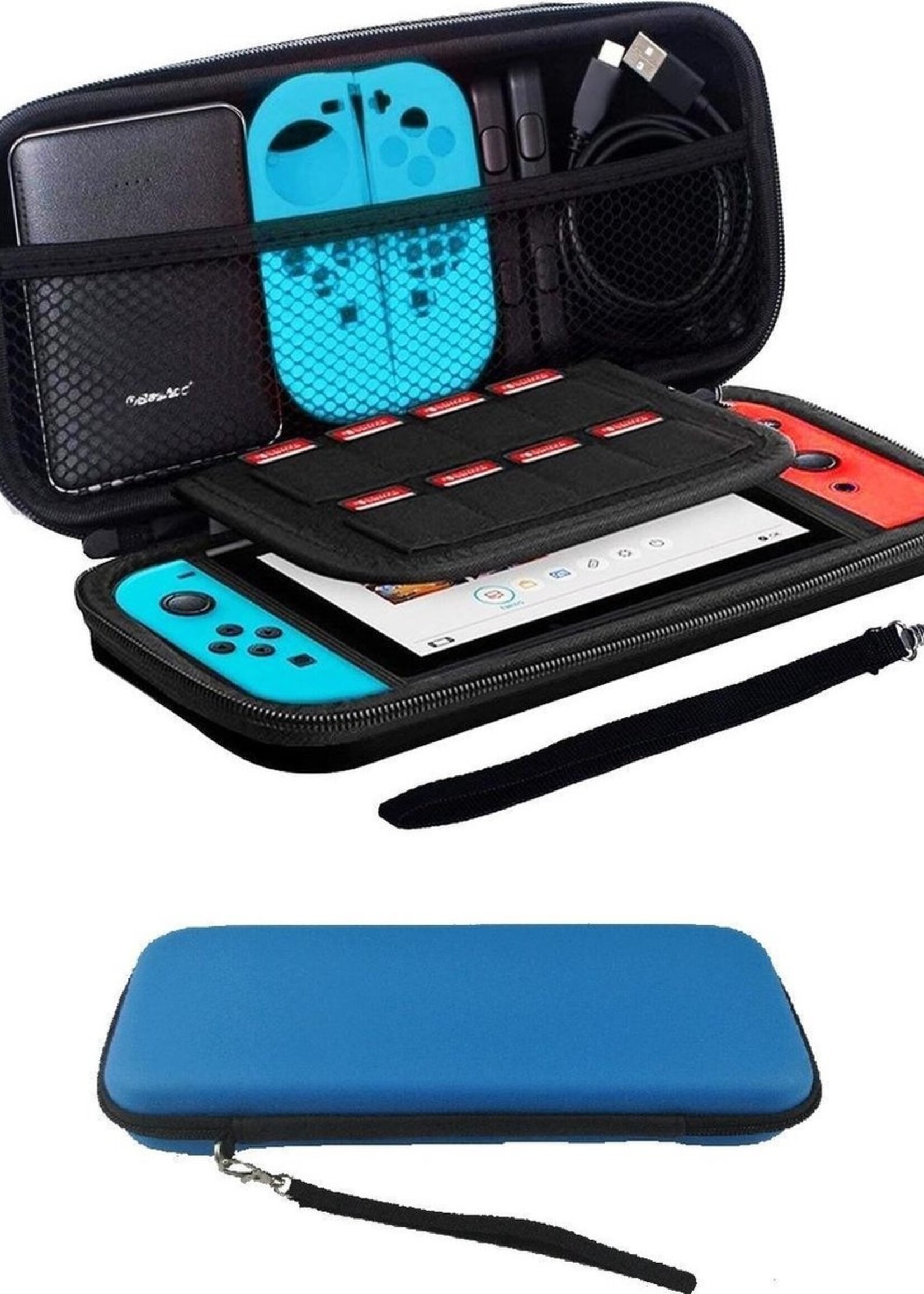 BTH Hoes Geschikt voor Nintendo Switch Case Hard Cover Bescherm Hoesje Koord - Case Geschikt voor Nintendo Switch Hoes - Blauw
