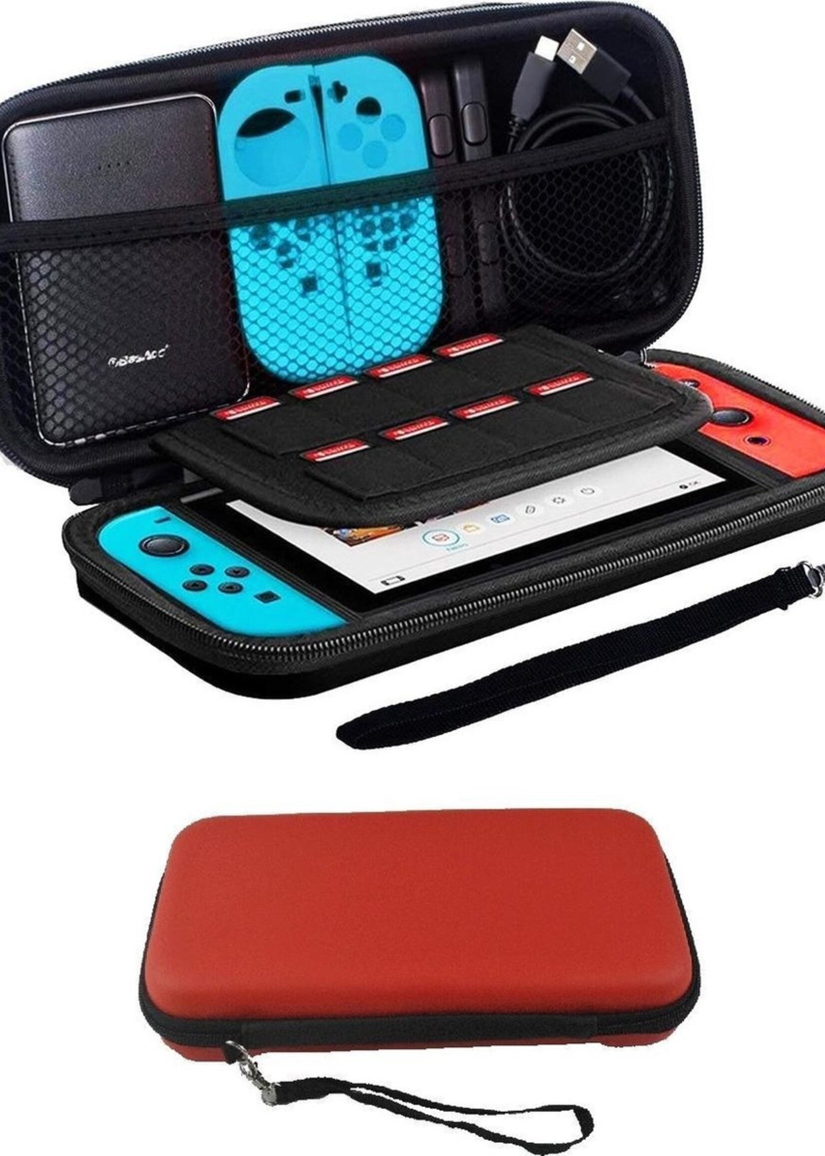 BTH Hoes Geschikt voor Nintendo Switch Case Hard Cover Bescherm Hoesje Koord - Case Geschikt voor Nintendo Switch Hoes - Rood