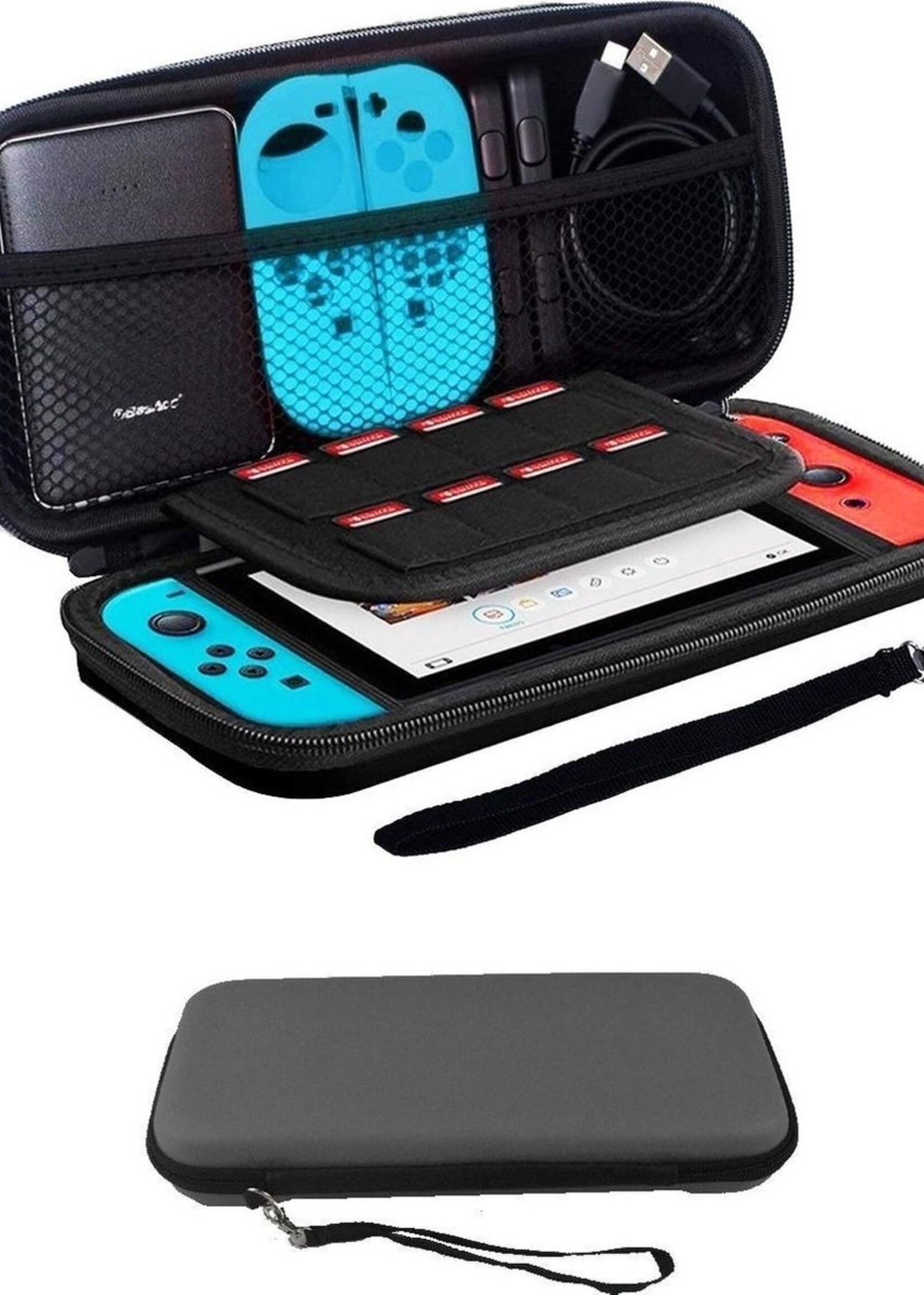 BTH Hoes Geschikt voor Nintendo Switch Case Hard Cover Bescherm Hoesje Koord - Case Geschikt voor Nintendo Switch Hoes - Grijs