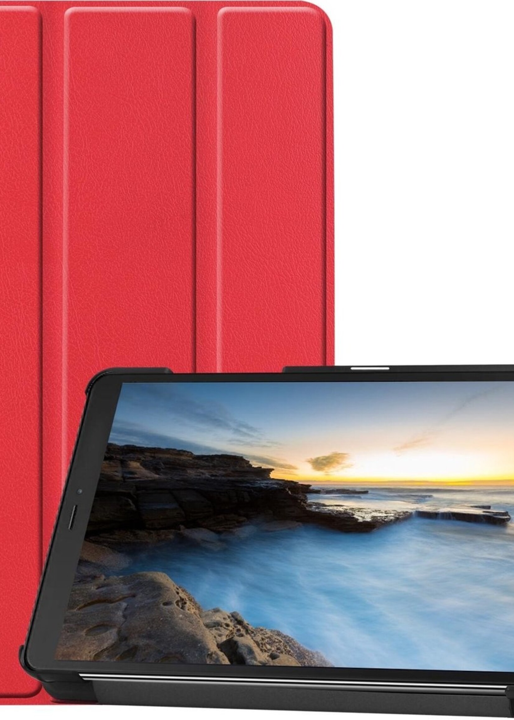 BTH Hoes Geschikt voor Samsung Galaxy Tab A 8.0 (2019) Hoes Book Case Hoesje Trifold Cover - Hoesje Geschikt voor Samsung Tab A 8.0 (2019) Hoesje Bookcase - Rood