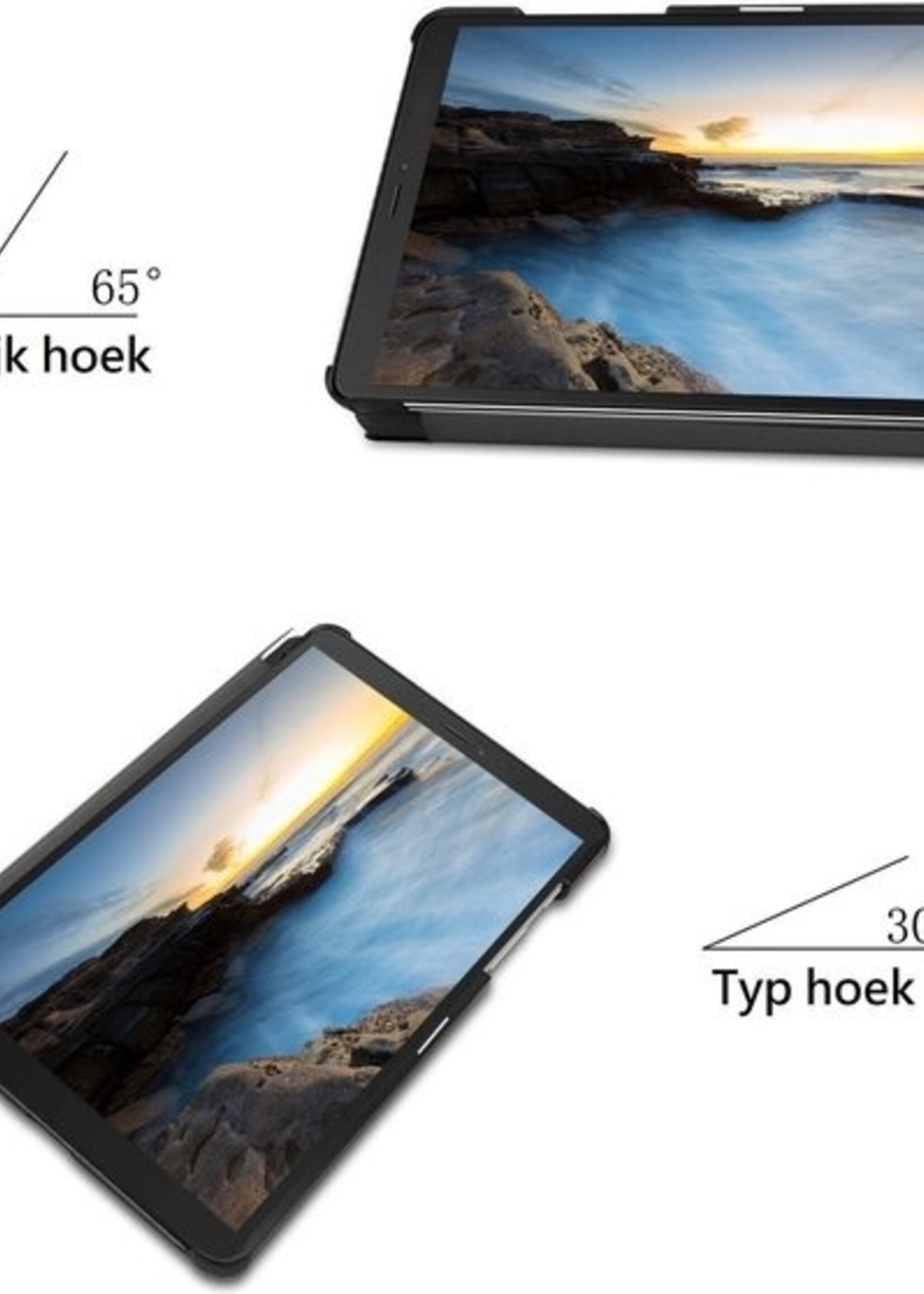 BTH Hoes Geschikt voor Samsung Galaxy Tab A 8.0 (2019) Hoes Book Case Hoesje Trifold Cover - Hoesje Geschikt voor Samsung Tab A 8.0 (2019) Hoesje Bookcase - Zwart