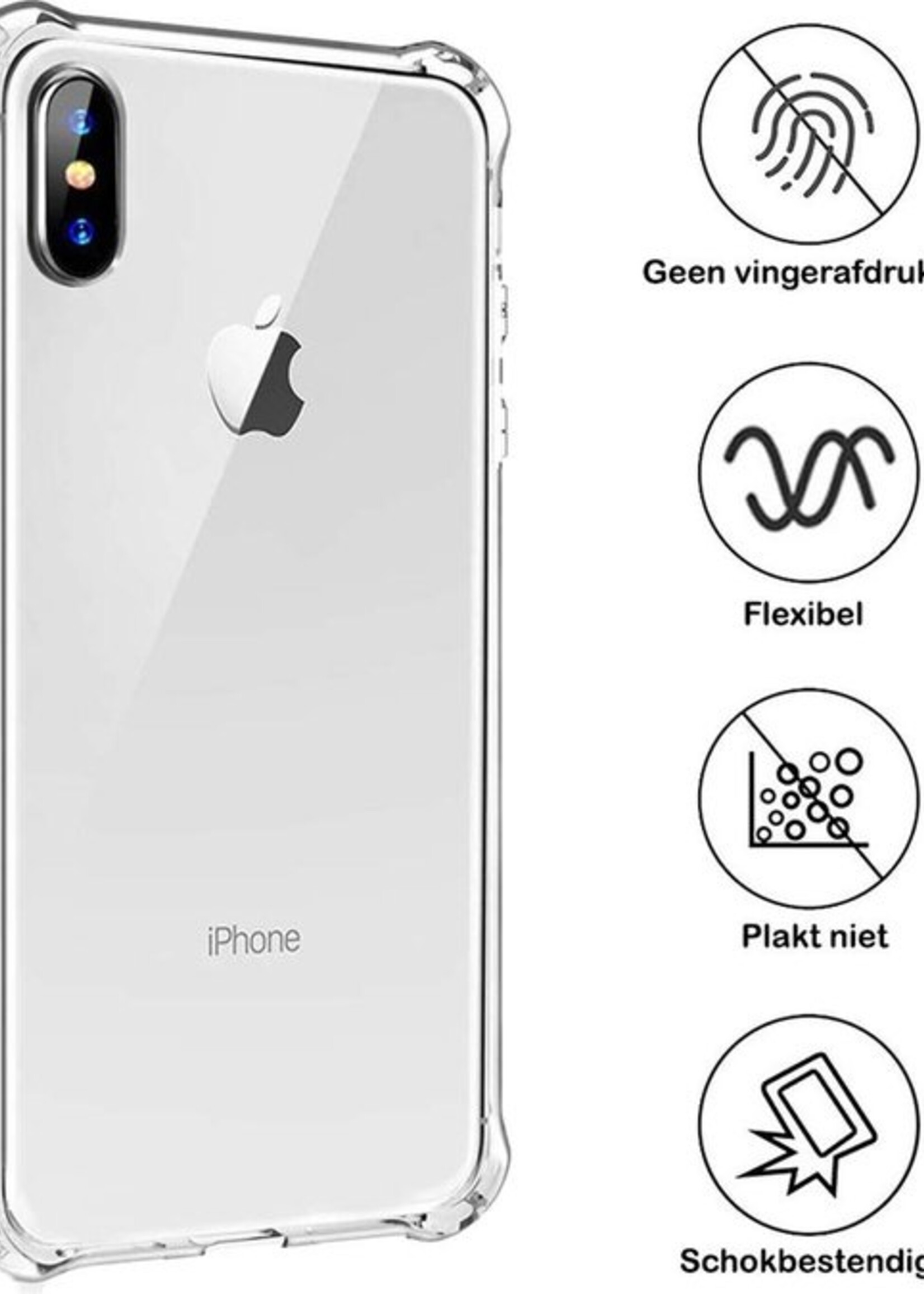 BTH Hoesje Geschikt voor iPhone X Hoesje Siliconen Shock Proof Case Hoes Met Screenprotector - Hoes Geschikt voor iPhone X Hoes Cover Case Shockproof - Transparant