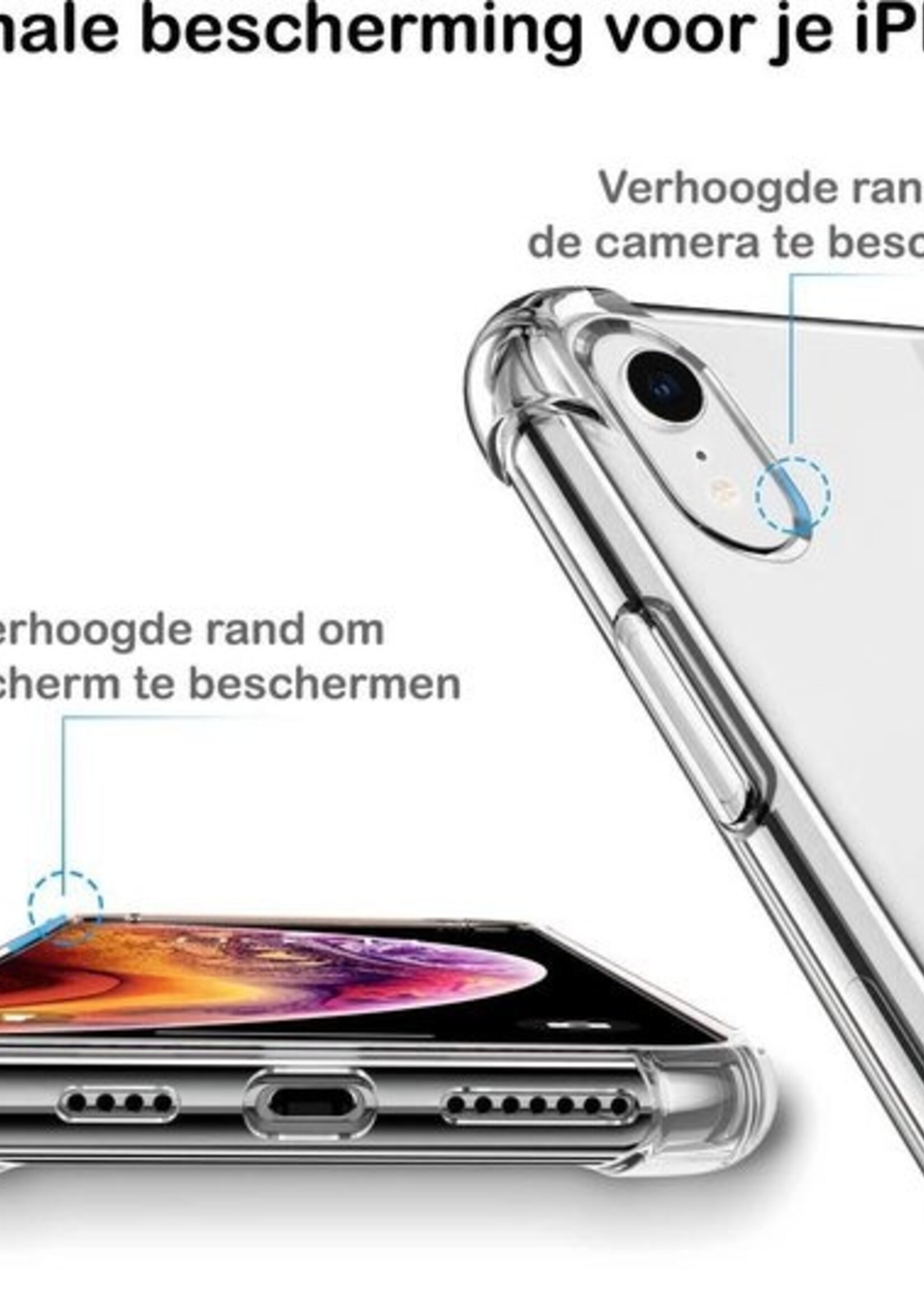 BTH Hoesje Geschikt voor iPhone XR Hoesje Siliconen Shock Proof Case Hoes - Hoes Geschikt voor iPhone XR Hoes Cover Case Shockproof - Transparant