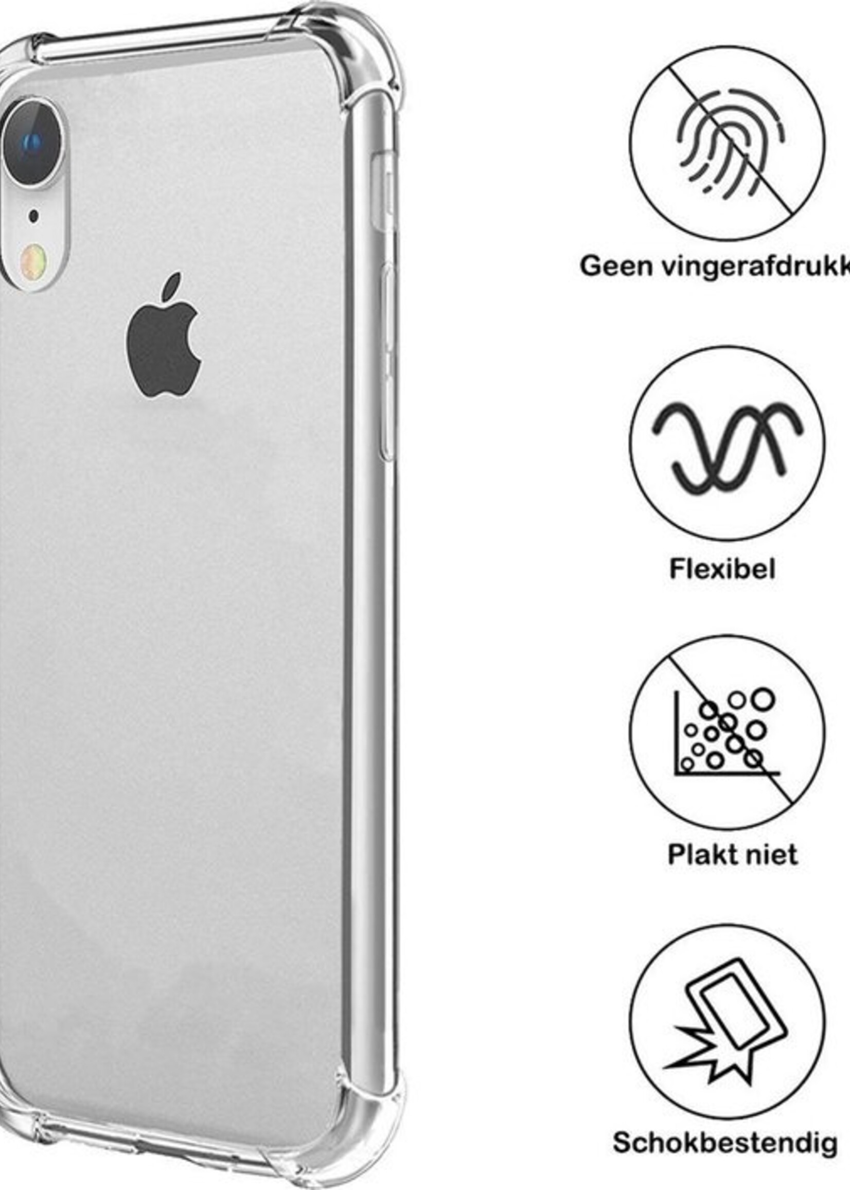 BTH Hoesje Geschikt voor iPhone XR Hoesje Siliconen Shock Proof Case Hoes - Hoes Geschikt voor iPhone XR Hoes Cover Case Shockproof - Transparant