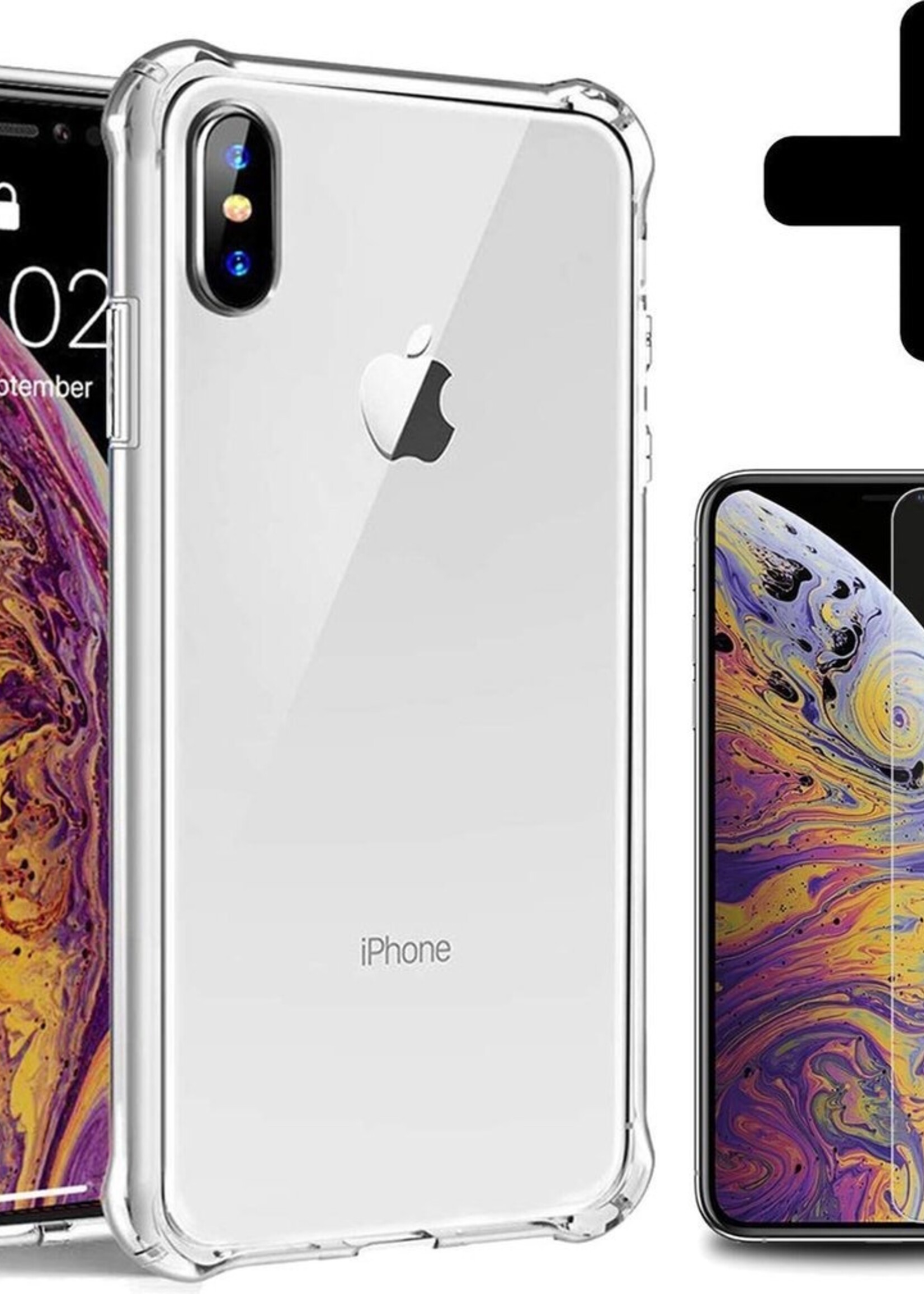 BTH Hoesje Geschikt voor iPhone X Hoesje Siliconen Shock Proof Case Hoes - Hoes Geschikt voor iPhone X Hoes Cover Case Shockproof - Transparant