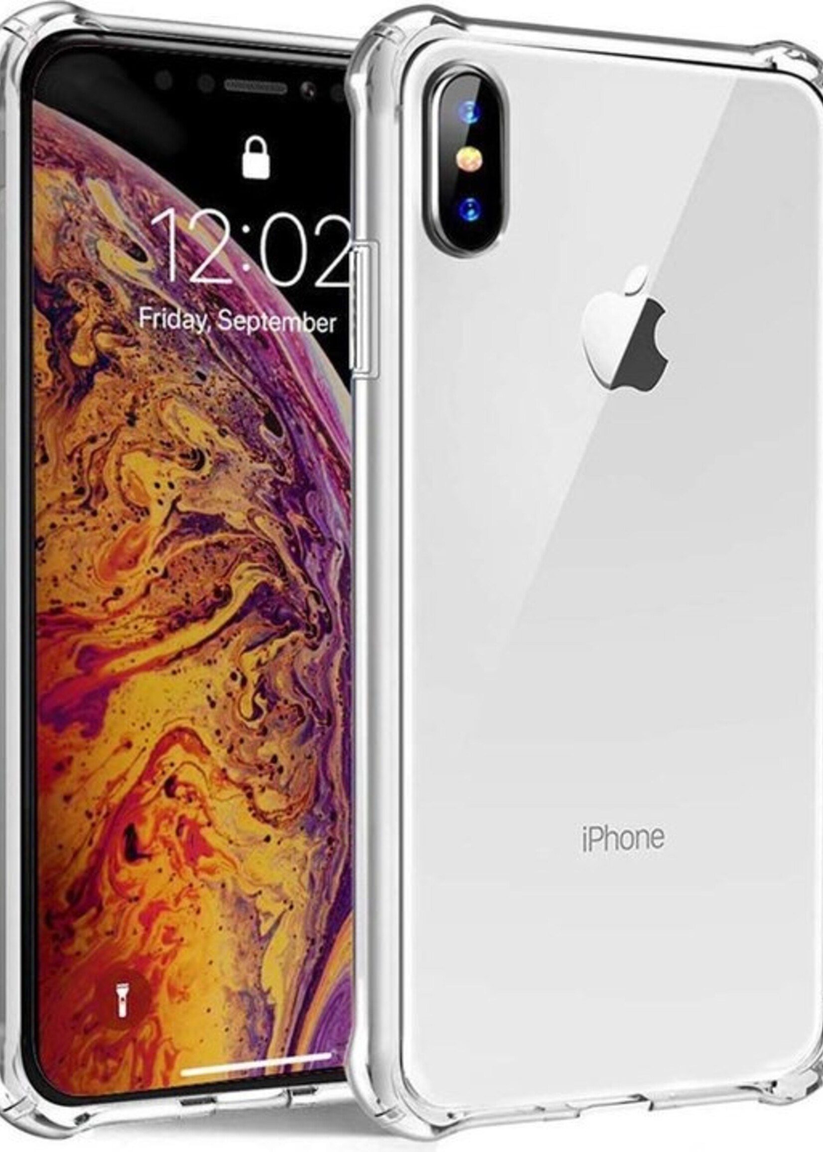 BTH Hoesje Geschikt voor iPhone X Hoesje Siliconen Shock Proof Case Hoes - Hoes Geschikt voor iPhone X Hoes Cover Case Shockproof - Transparant
