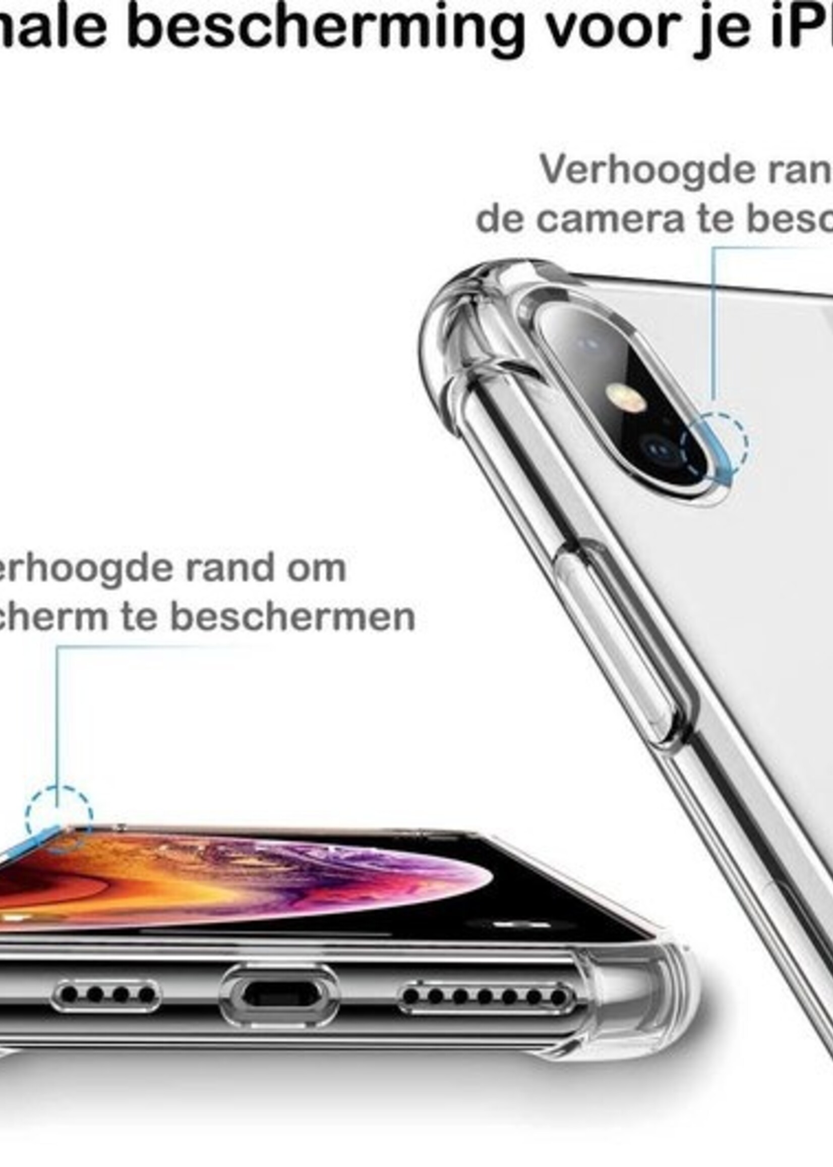 BTH Hoesje Geschikt voor iPhone X Hoesje Siliconen Shock Proof Case Hoes - Hoes Geschikt voor iPhone X Hoes Cover Case Shockproof - Transparant
