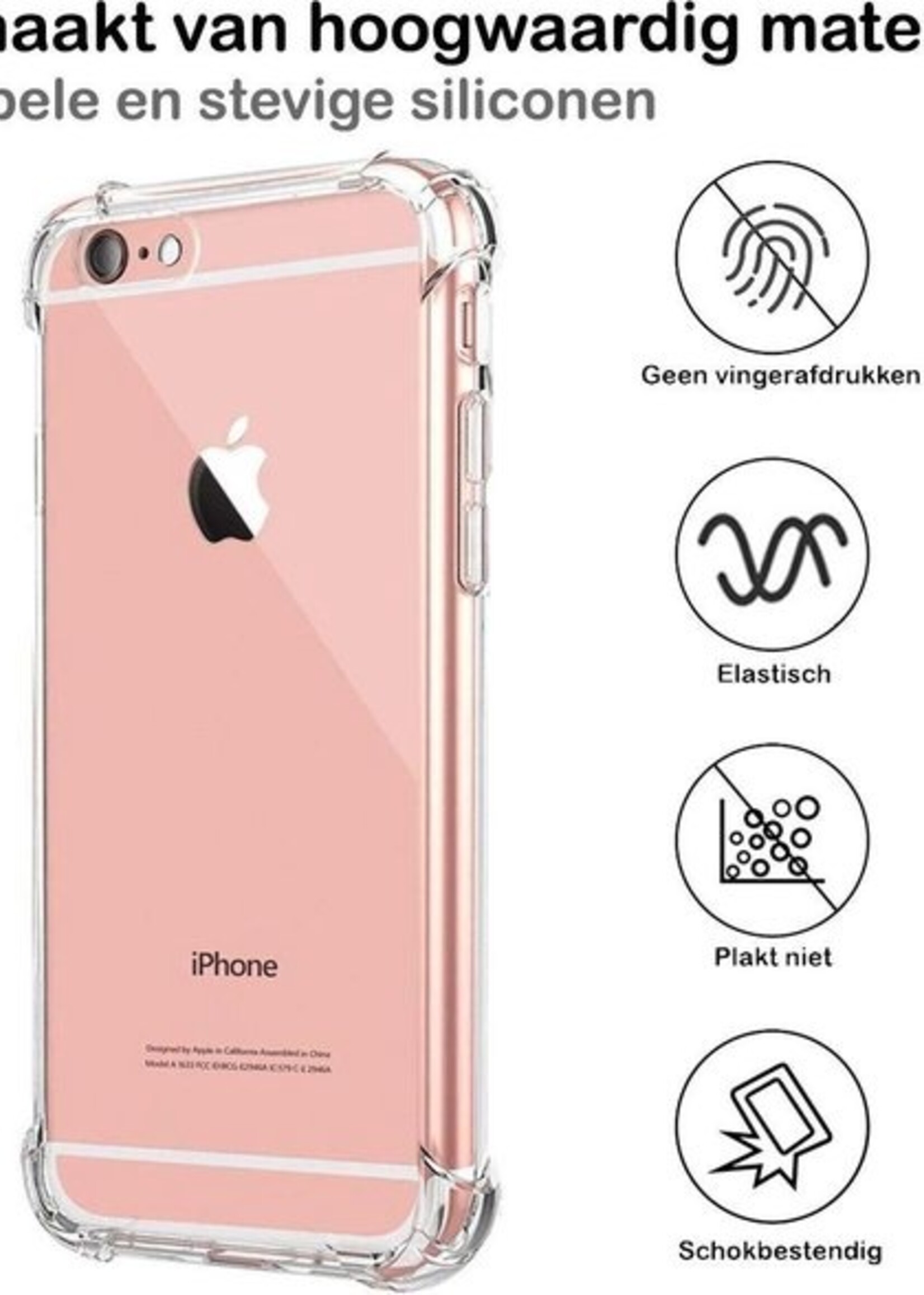 BTH Hoesje Geschikt voor iPhone 6s Hoesje Siliconen Shock Proof Case Hoes - Hoes Geschikt voor iPhone 6s Hoes Cover Case Shockproof - Transparant