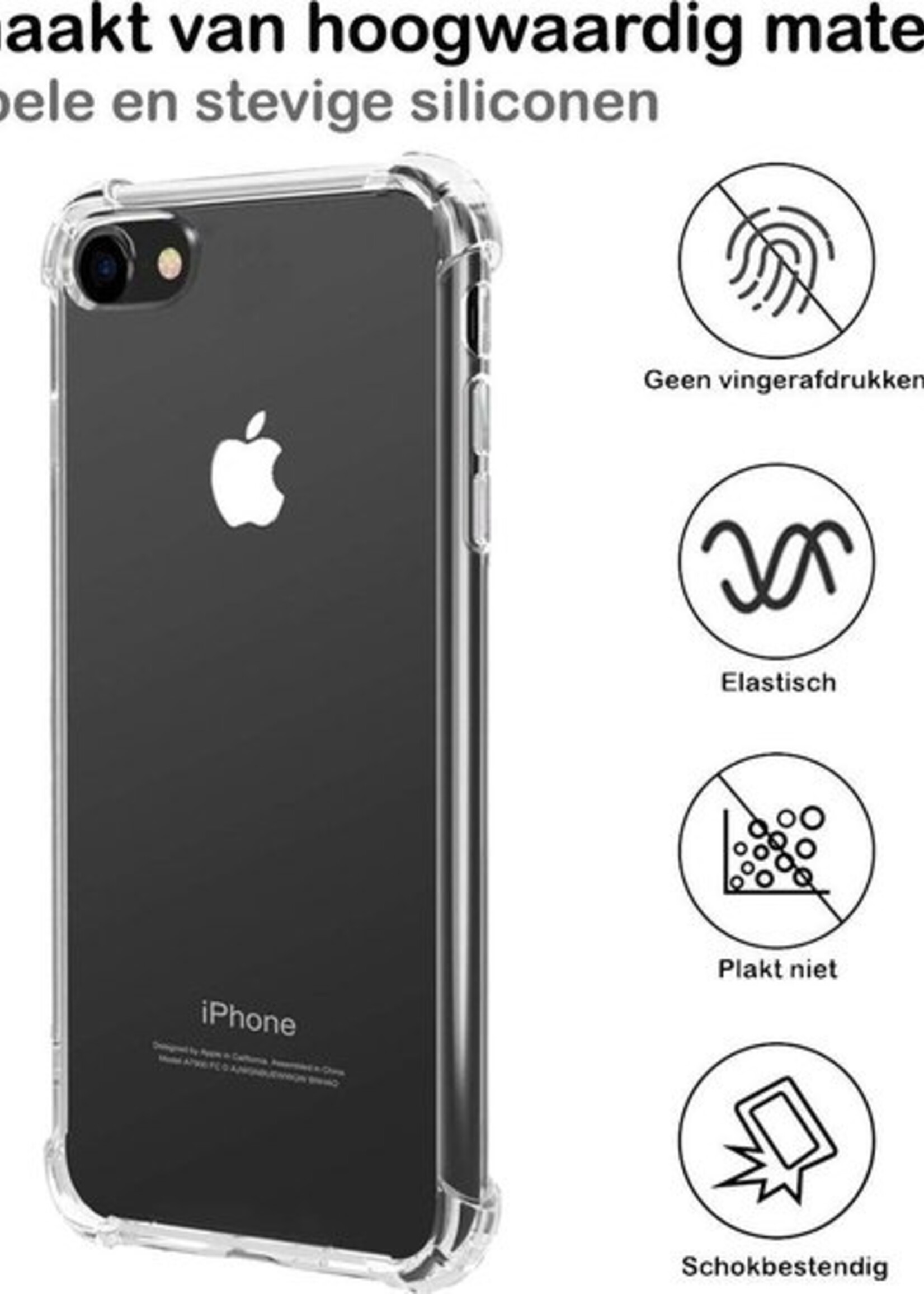 BTH Hoesje Geschikt voor iPhone 7 Hoesje Siliconen Shock Proof Case Hoes - Hoes Geschikt voor iPhone 7 Hoes Cover Case Shockproof - Transparant