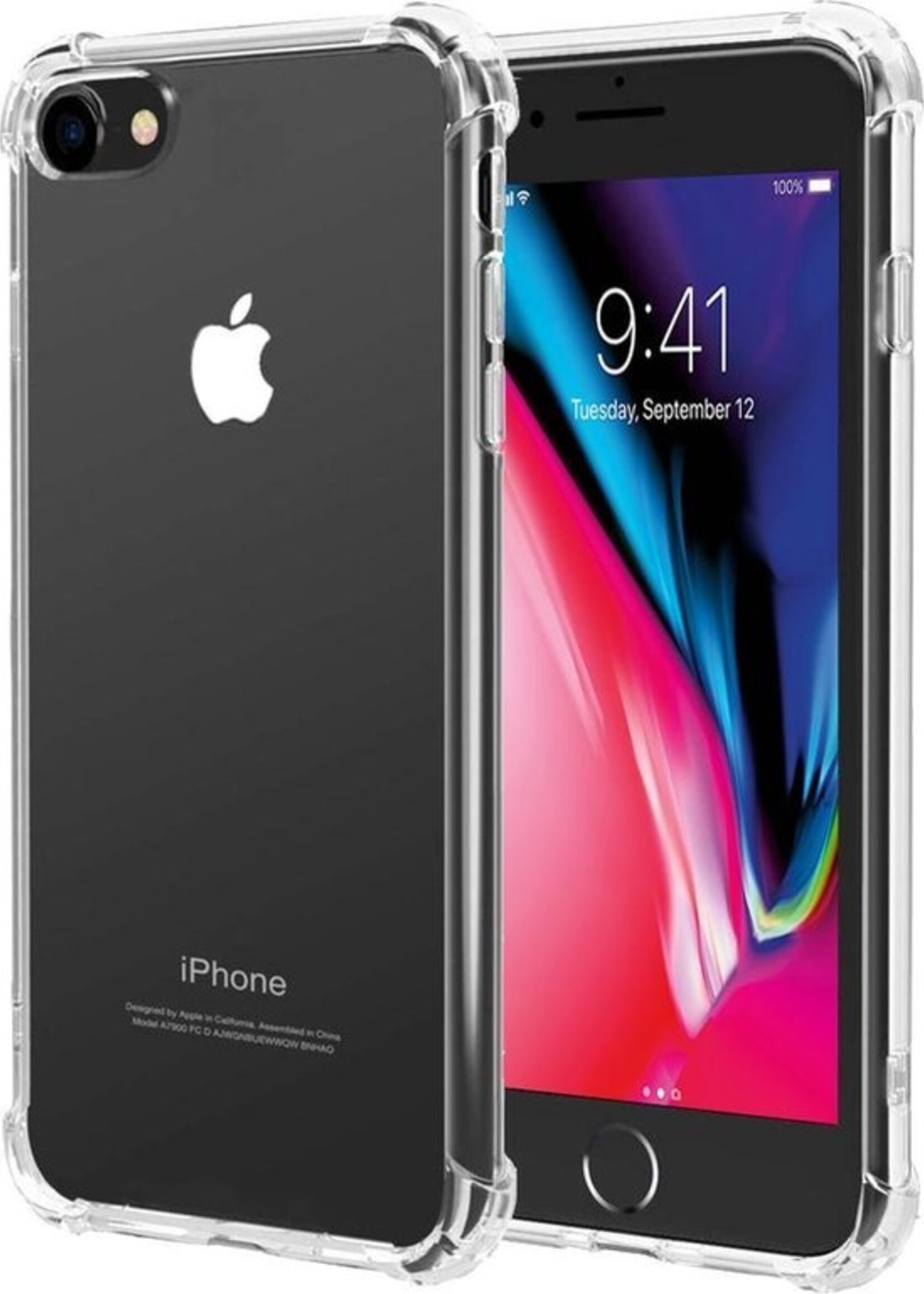 BTH Hoesje Geschikt voor iPhone 7 Hoesje Siliconen Shock Proof Case Hoes - Hoes Geschikt voor iPhone 7 Hoes Cover Case Shockproof - Transparant
