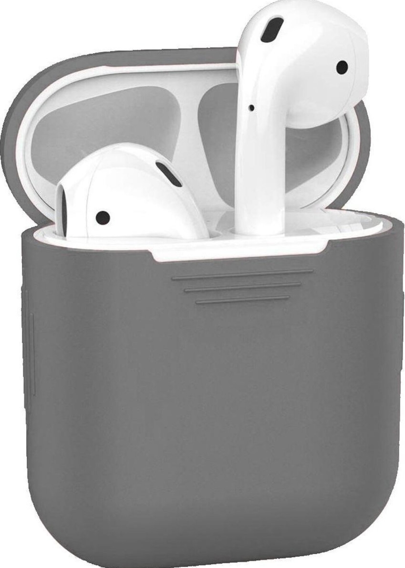 BTH Case Geschikt voor AirPods 1 Hoesje Hoes Siliconen Met Clip Cover - Hoesje Geschikt voor Apple Airpods 1 Siliconen Met Clip - Grijs