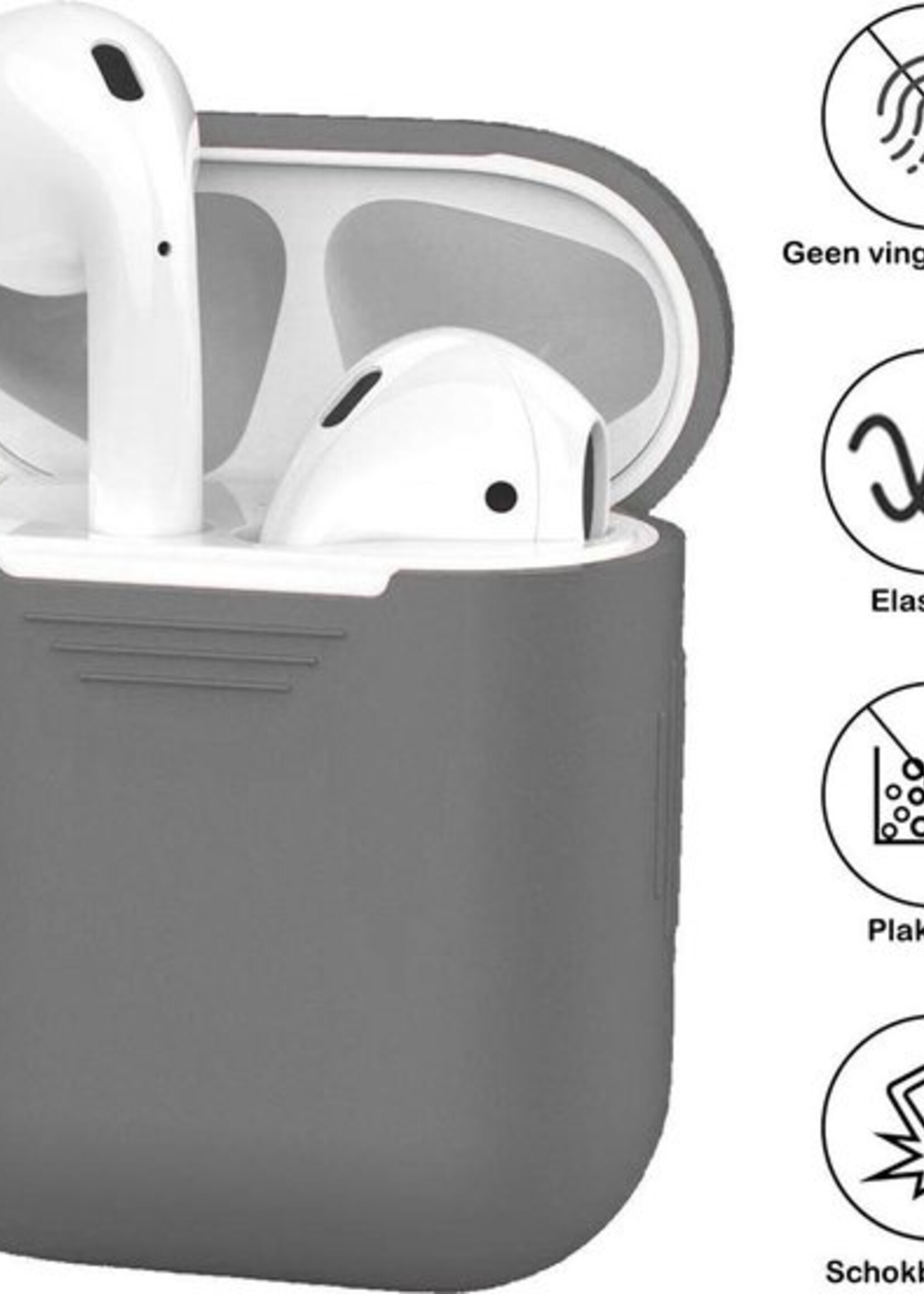 BTH Case Geschikt voor AirPods 1 Hoesje Hoes Siliconen Met Clip Cover - Hoesje Geschikt voor Apple Airpods 1 Siliconen Met Clip - Grijs