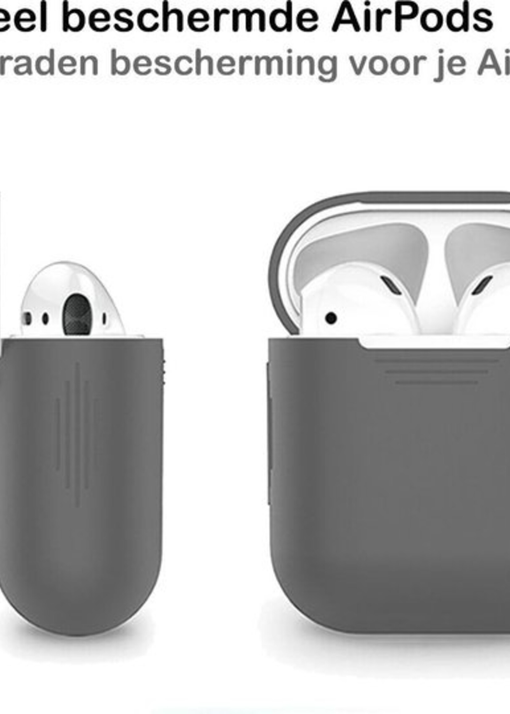 BTH Case Geschikt voor AirPods 1 Hoesje Hoes Siliconen Met Clip Cover - Hoesje Geschikt voor Apple Airpods 1 Siliconen Met Clip - Grijs