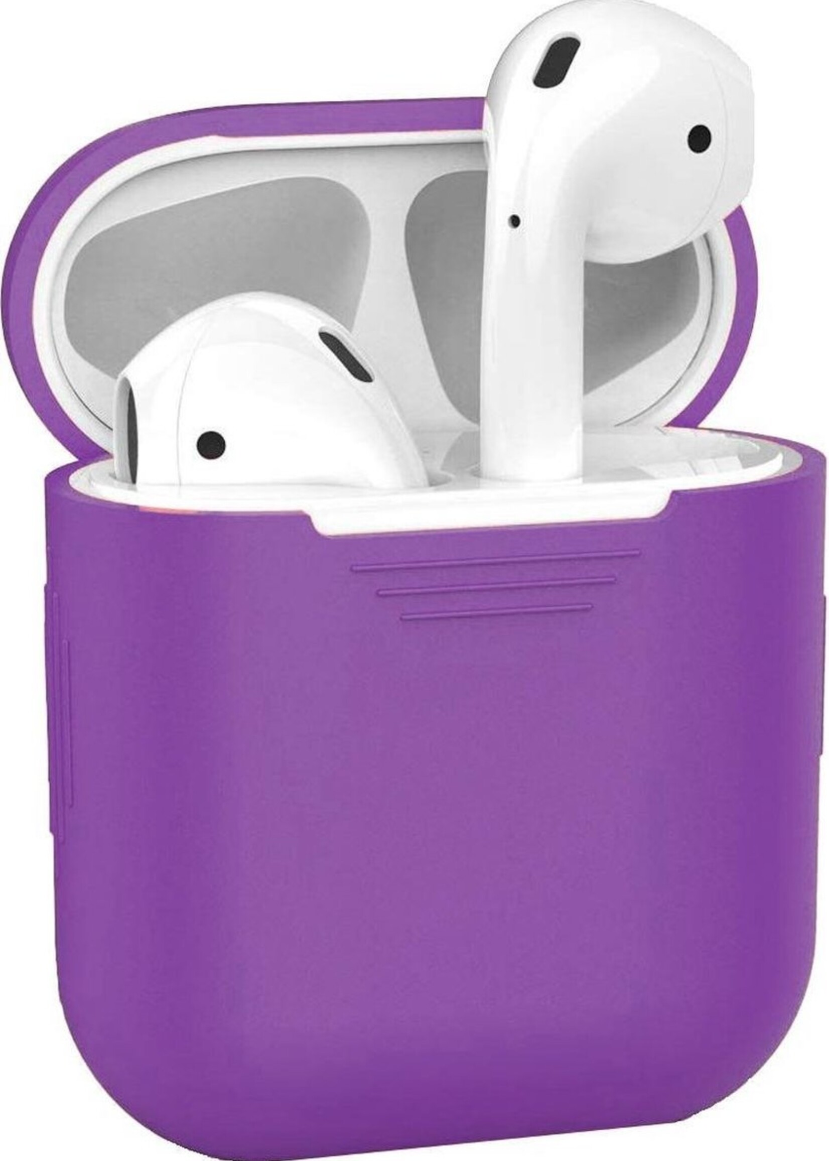 BTH Case Geschikt voor AirPods 1 Hoesje Hoes Siliconen Met Clip Cover - Hoesje Geschikt voor Apple Airpods 1 Siliconen Met Clip - Paars