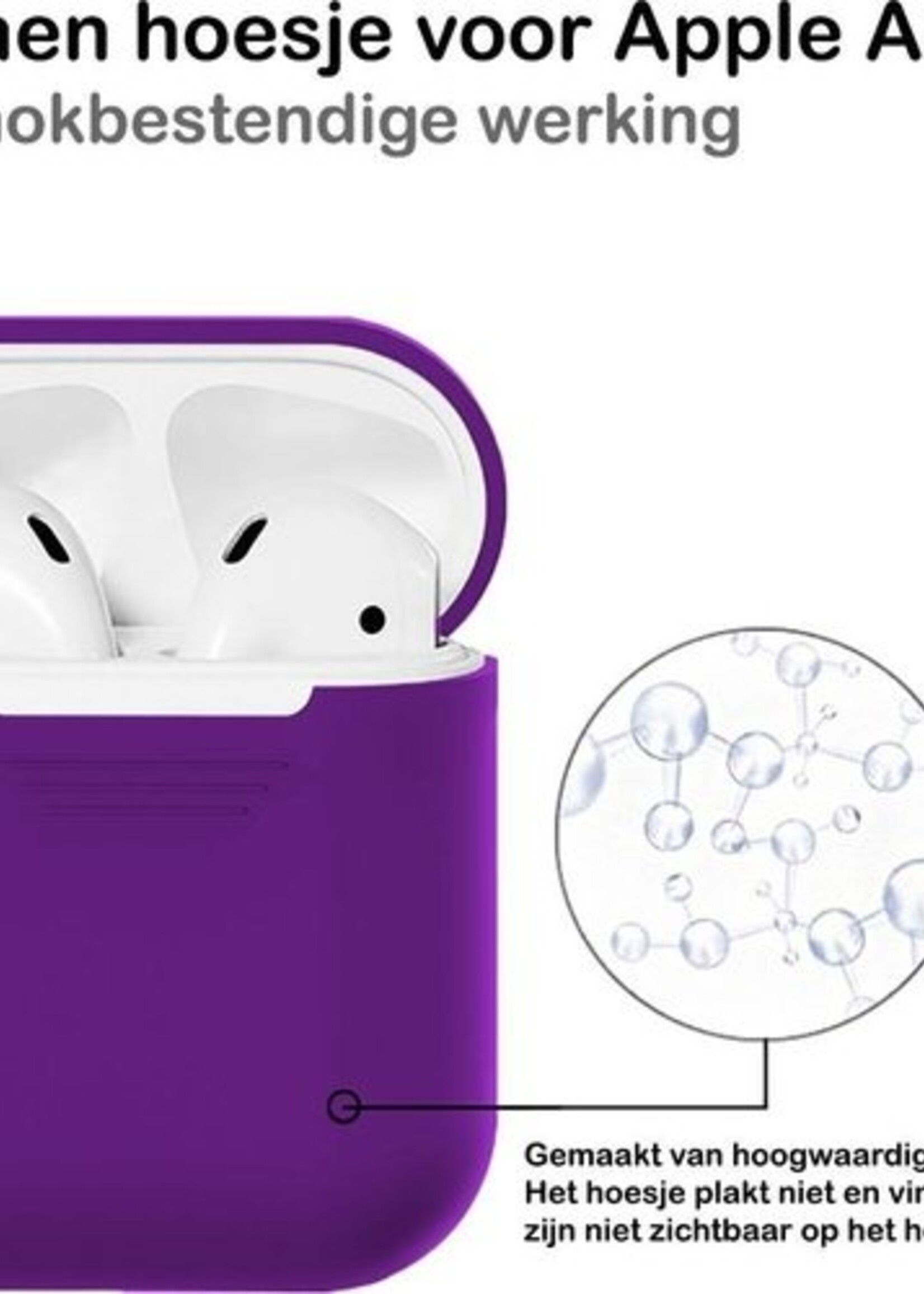 BTH Case Geschikt voor AirPods 1 Hoesje Hoes Siliconen Met Clip Cover - Hoesje Geschikt voor Apple Airpods 1 Siliconen Met Clip - Paars