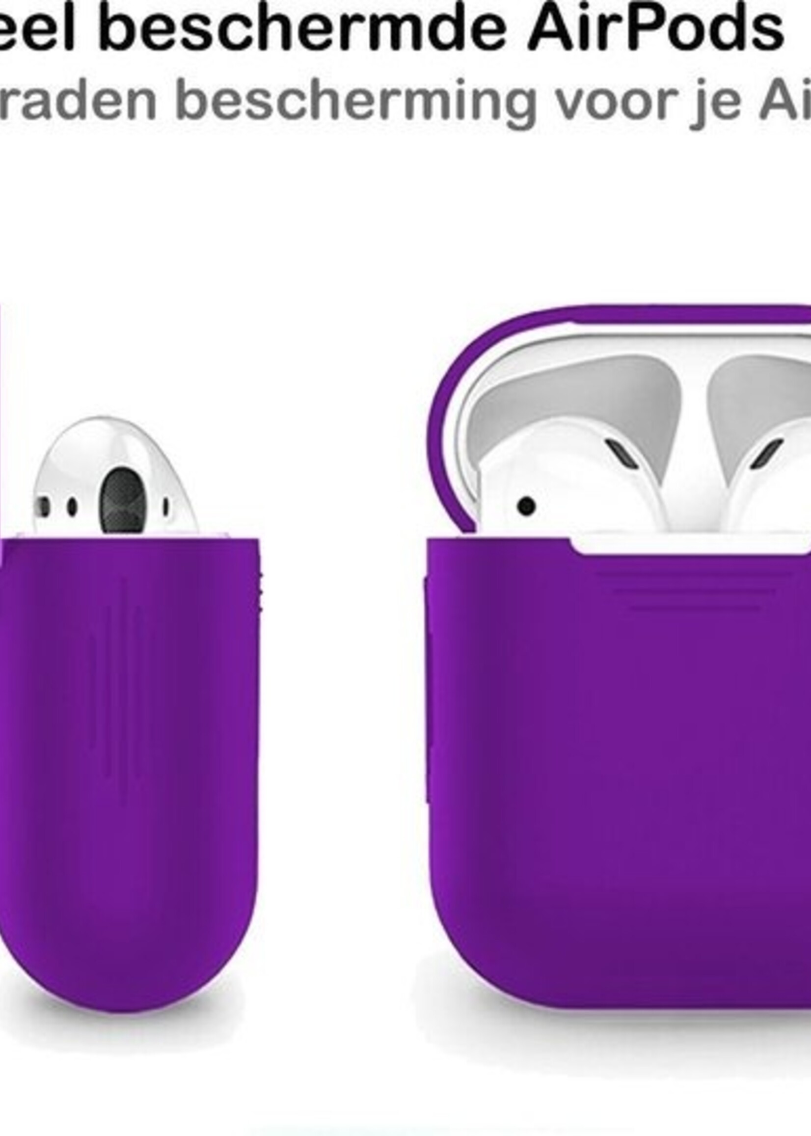 BTH Case Geschikt voor AirPods 1 Hoesje Hoes Siliconen Met Clip Cover - Hoesje Geschikt voor Apple Airpods 1 Siliconen Met Clip - Paars