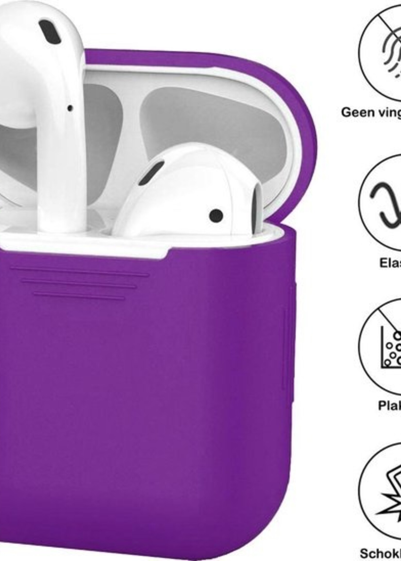 BTH Case Geschikt voor AirPods 1 Hoesje Hoes Siliconen Met Clip Cover - Hoesje Geschikt voor Apple Airpods 1 Siliconen Met Clip - Paars