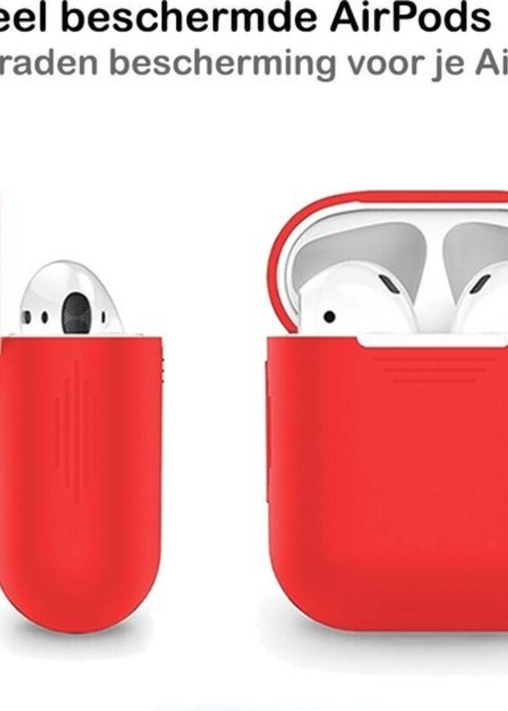 BTH Case Geschikt voor AirPods 1 Hoesje Hoes Siliconen Met Clip Cover - Hoesje Geschikt voor Apple Airpods 1 Siliconen Met Clip - Rood