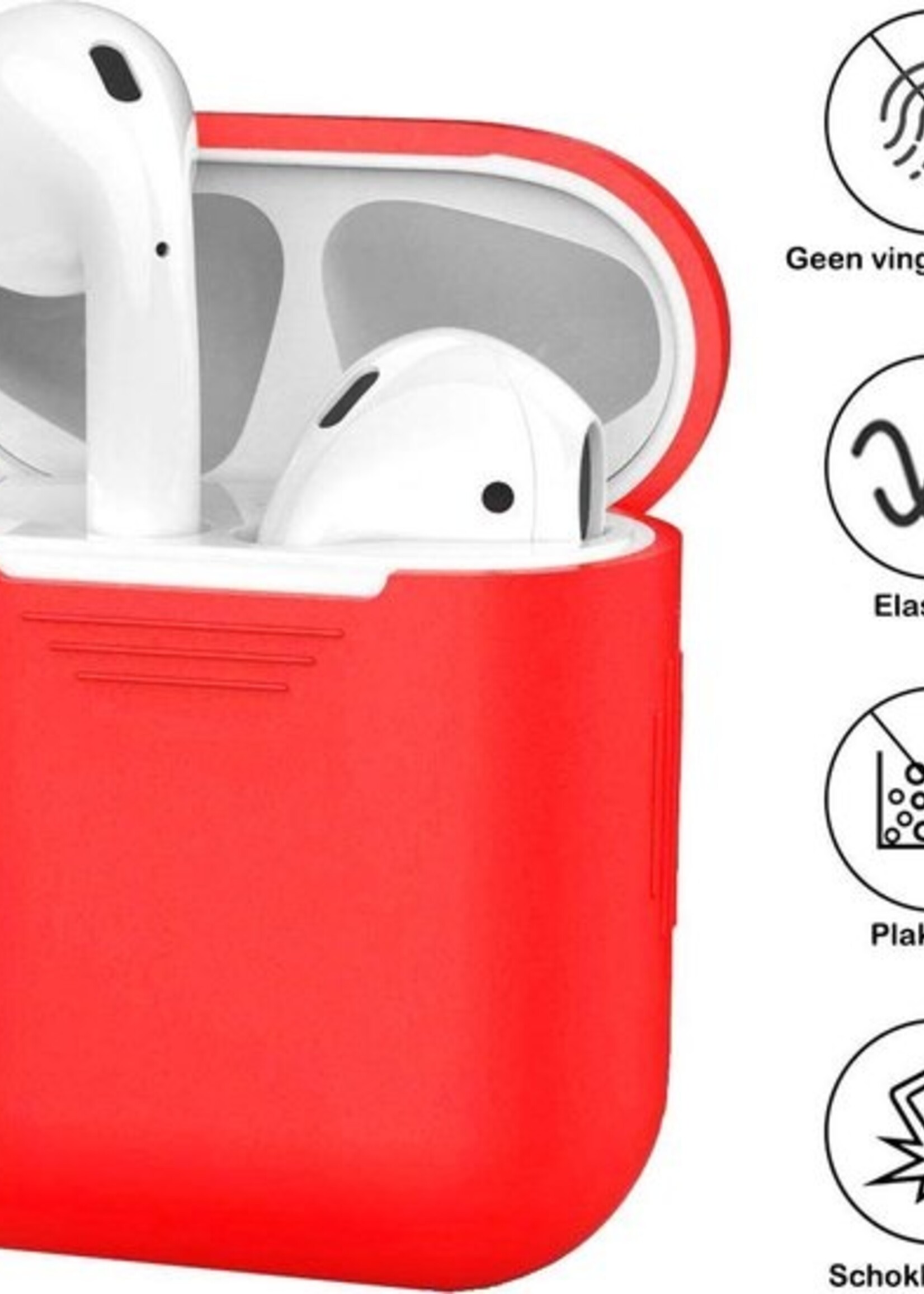 BTH Case Geschikt voor AirPods 1 Hoesje Hoes Siliconen Met Clip Cover - Hoesje Geschikt voor Apple Airpods 1 Siliconen Met Clip - Rood