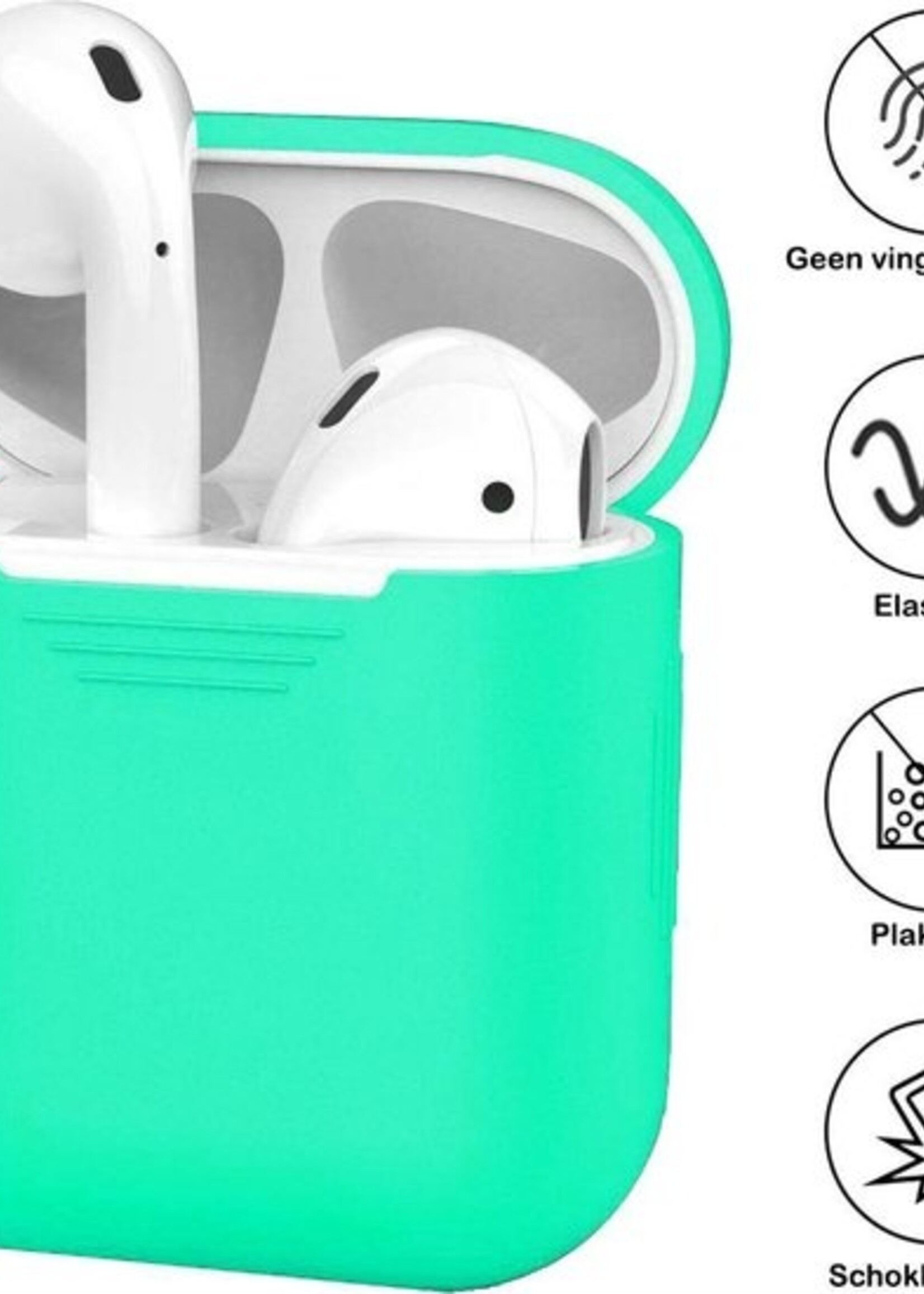 BTH Case Geschikt voor AirPods 1 Hoesje Hoes Siliconen Met Clip Cover - Hoesje Geschikt voor Apple Airpods 1 Siliconen Met Clip - Groen