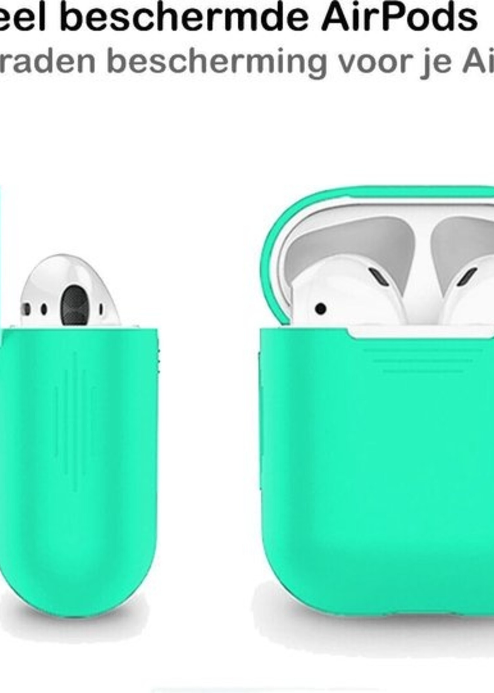 BTH Case Geschikt voor AirPods 1 Hoesje Hoes Siliconen Met Clip Cover - Hoesje Geschikt voor Apple Airpods 1 Siliconen Met Clip - Groen