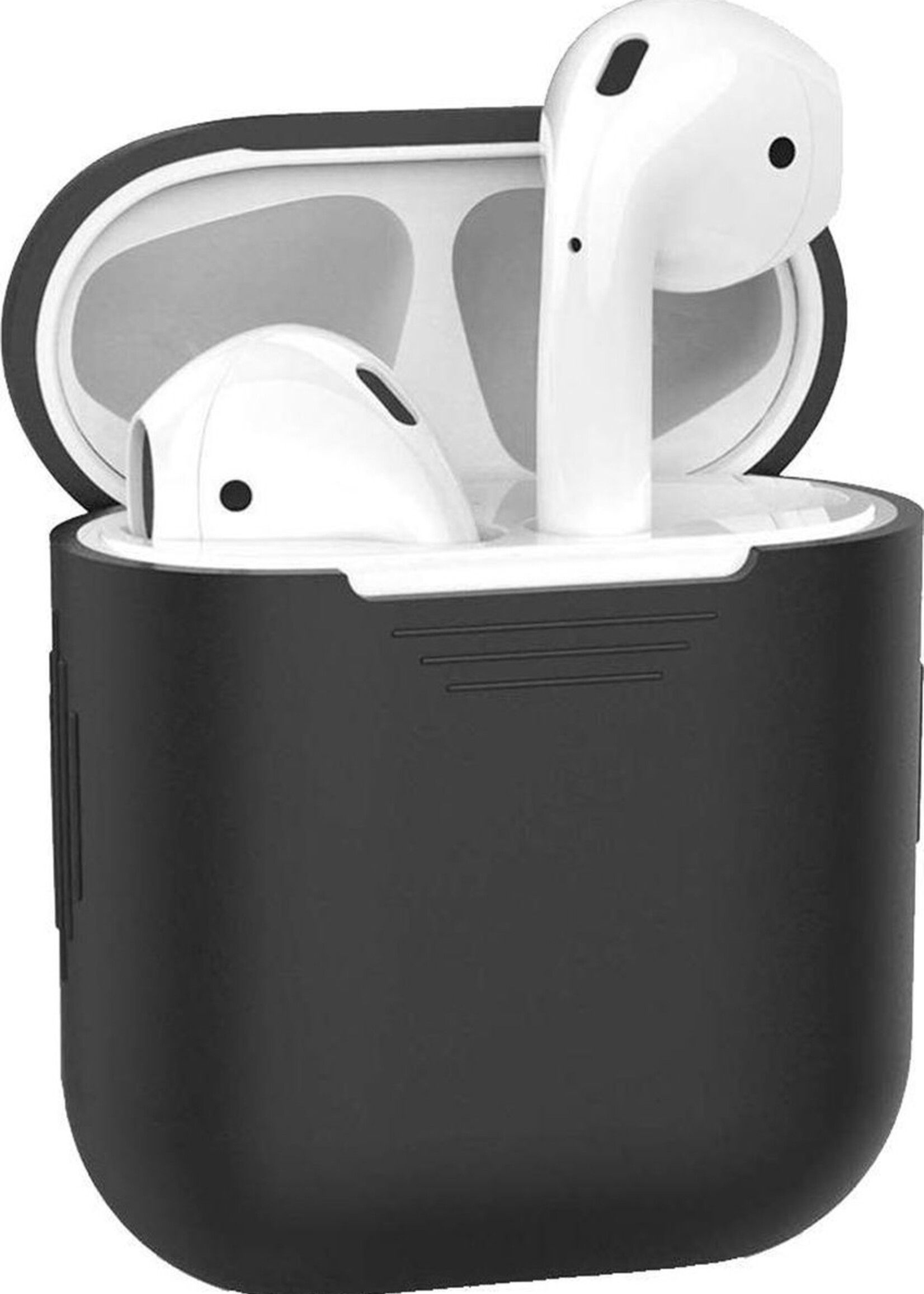 BTH Case Geschikt voor AirPods 1 Hoesje Hoes Siliconen Met Clip Cover - Hoesje Geschikt voor Apple Airpods 1 Siliconen Met Clip - Zwart