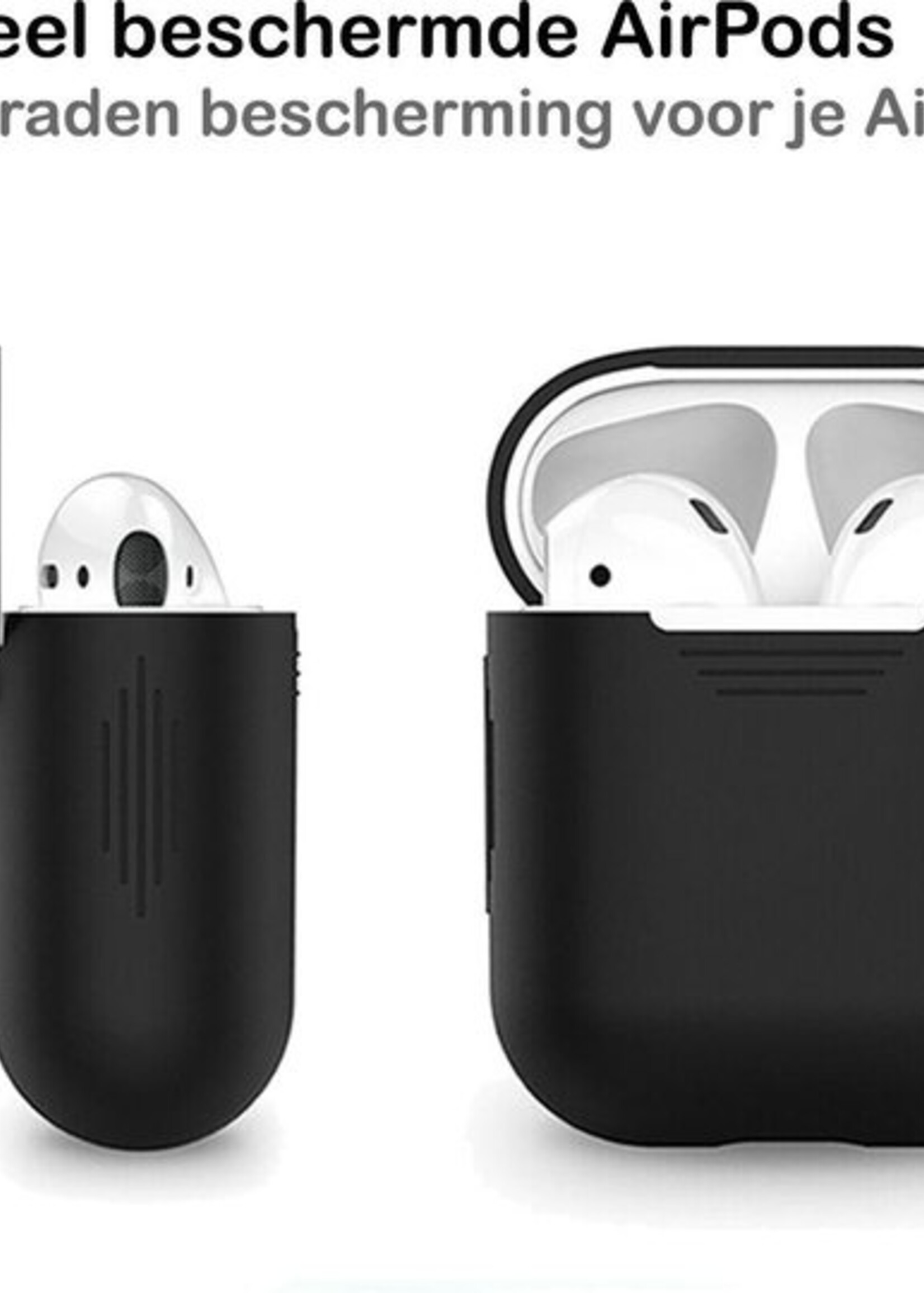 BTH Case Geschikt voor AirPods 1 Hoesje Hoes Siliconen Met Clip Cover - Hoesje Geschikt voor Apple Airpods 1 Siliconen Met Clip - Zwart