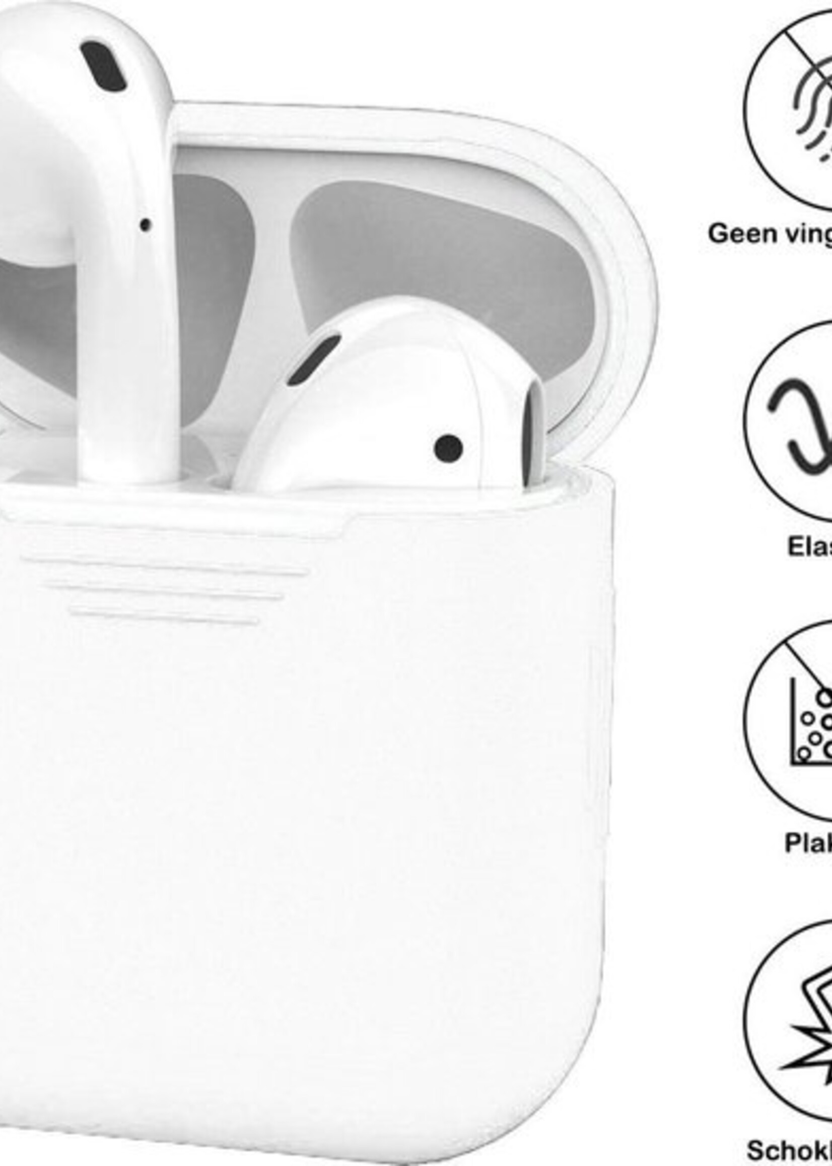 BTH Case Geschikt voor AirPods 2 Hoesje Hoes Siliconen Met Clip Cover - Hoesje Geschikt voor Apple Airpods 2 Siliconen Met Clip - Wit
