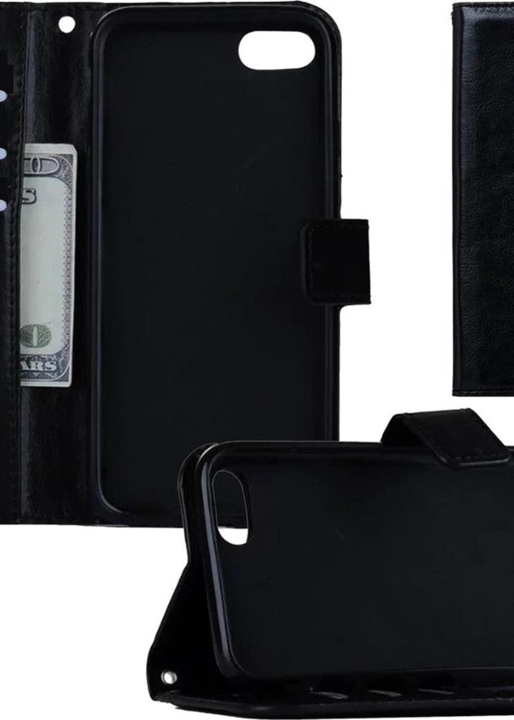 BTH Hoesje Geschikt voor iPhone 7 Hoesje Book Case Hoes Portemonnee Cover Walletcase - Hoes Geschikt voor iPhone 7 Hoes Bookcase Hoesje - Zwart