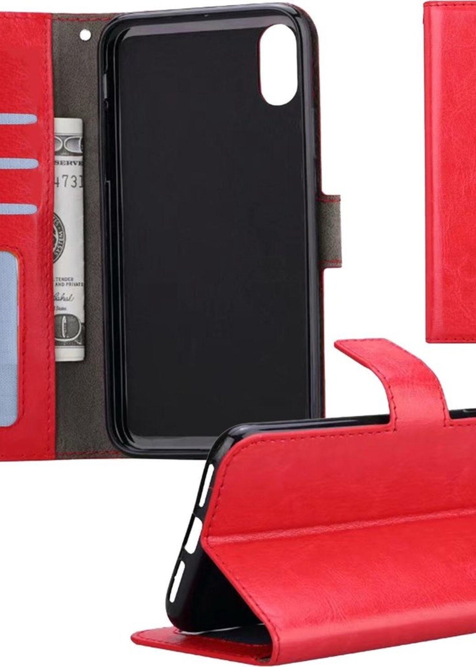 BTH Hoesje Geschikt voor iPhone Xs Max Hoesje Book Case Hoes Portemonnee Cover Walletcase - Hoes Geschikt voor iPhone Xs Max Hoes Bookcase Hoesje - Rood