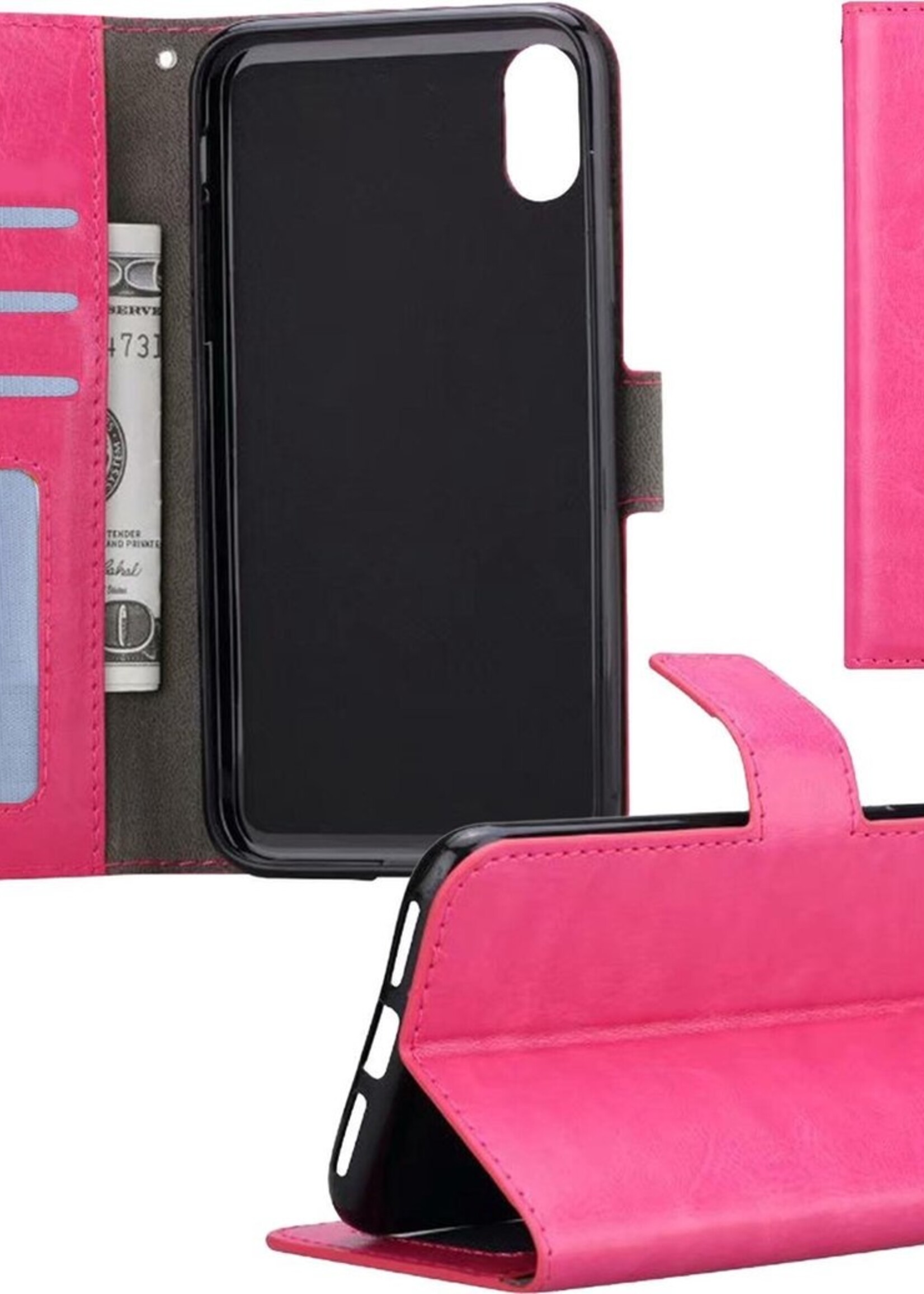 BTH Hoesje Geschikt voor iPhone Xs Hoesje Book Case Hoes Portemonnee Cover Walletcase - Hoes Geschikt voor iPhone Xs Hoes Bookcase Hoesje - Roze
